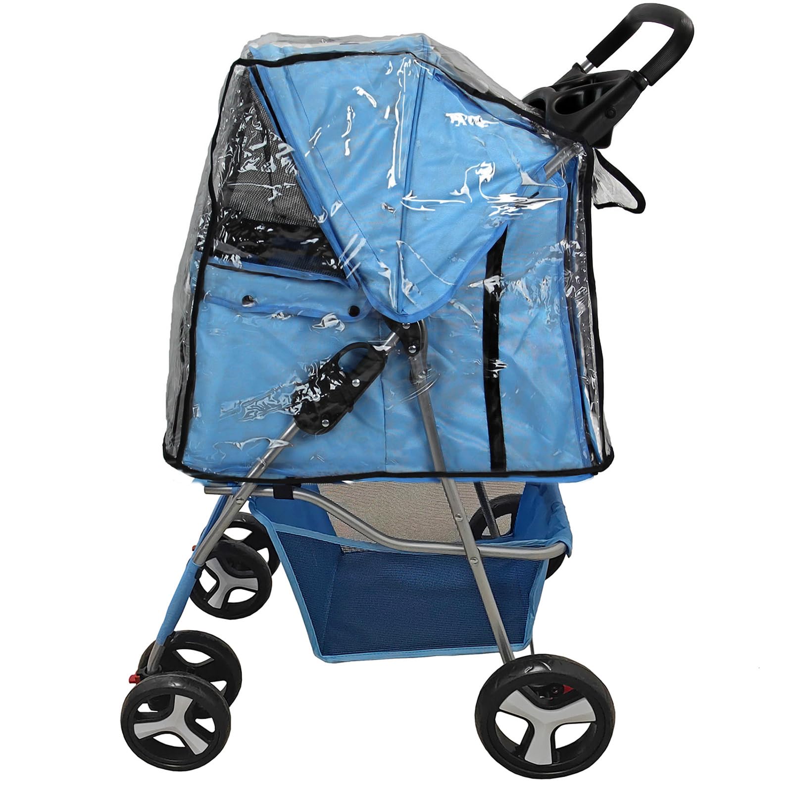 Actiaspet - Foldable Pet Stroller with Swivel Wheels | 15kg Carrying Capacity Collapsable Pet Push Chair Buggy (Blue, Stroller + Cover) — image 1