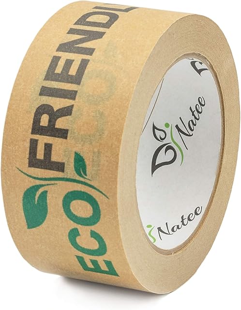 NATEE® Paper Packaging Tape | Fully Recyclable Tapes | Eco-Friendly Printed Kraft Paper for Packing Parcels and Boxes | Brown Paper Packaging for Moving House | Strong Sticky Roll 50m x 50mm | 1 Roll