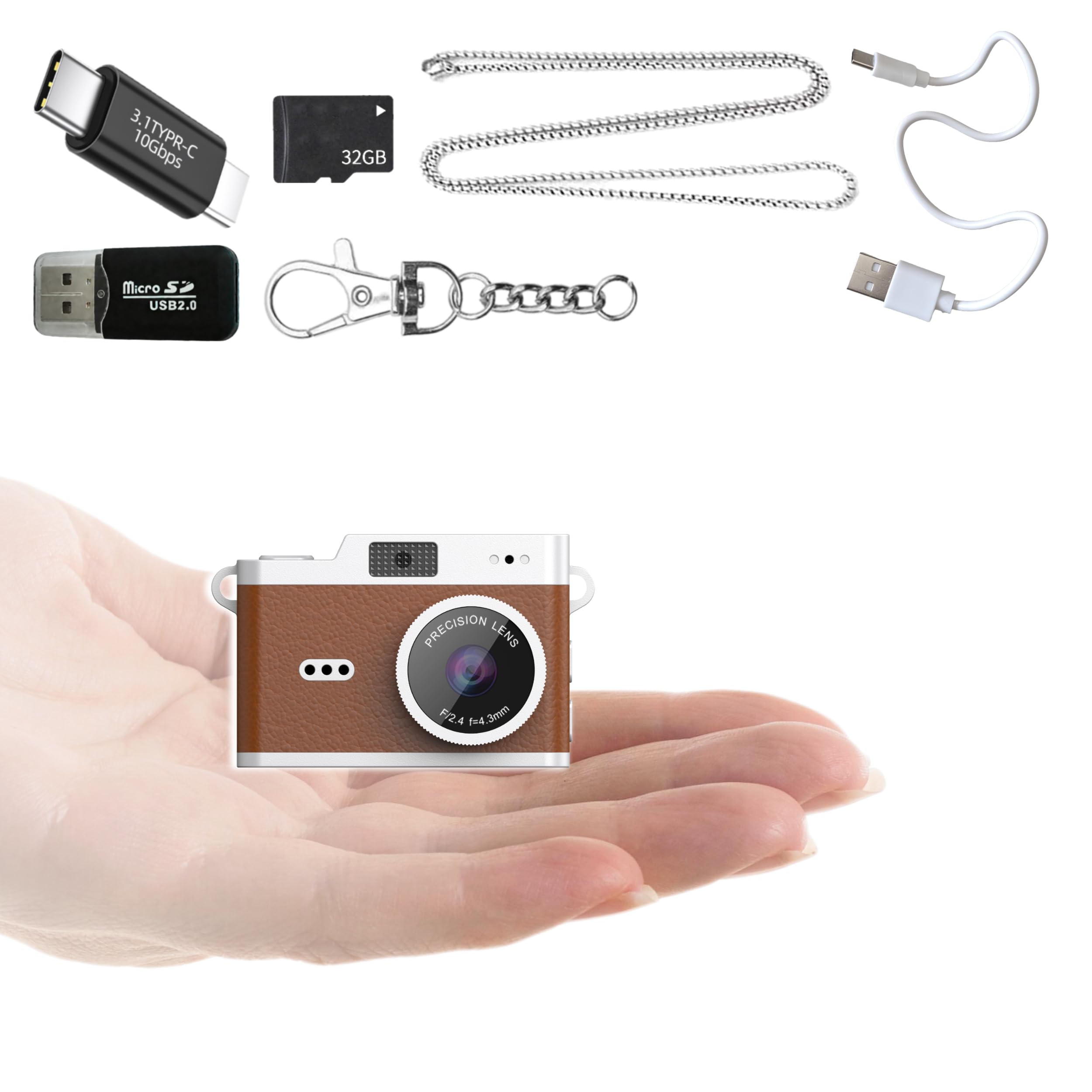 SUMUYO Keychain Digital Camera,Mini Digital Camera with 32GB Card,Video Recording,Bag Charms, Compact Micro Thumb Camera,Photography Cameras for Beginners Teens and Adults (Brown)