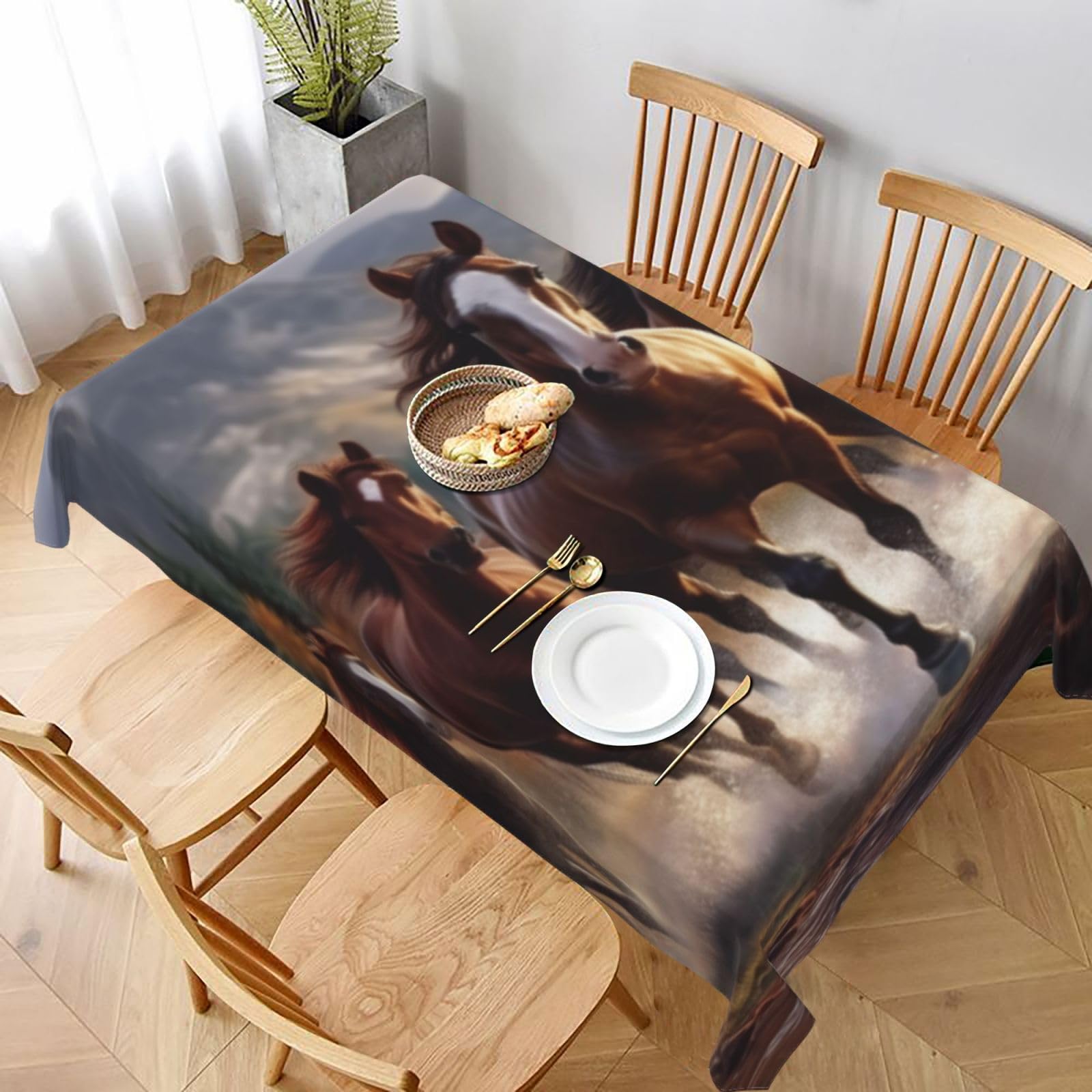MXDLKSWPOH Table Cloths for Rectangle Tables 152x228 cm Waterproof Farmhouse Table Cloth Horses Tablecloths Washable Wrinkle Free Table Cover for Dining Table Weddings Events Party Buffet