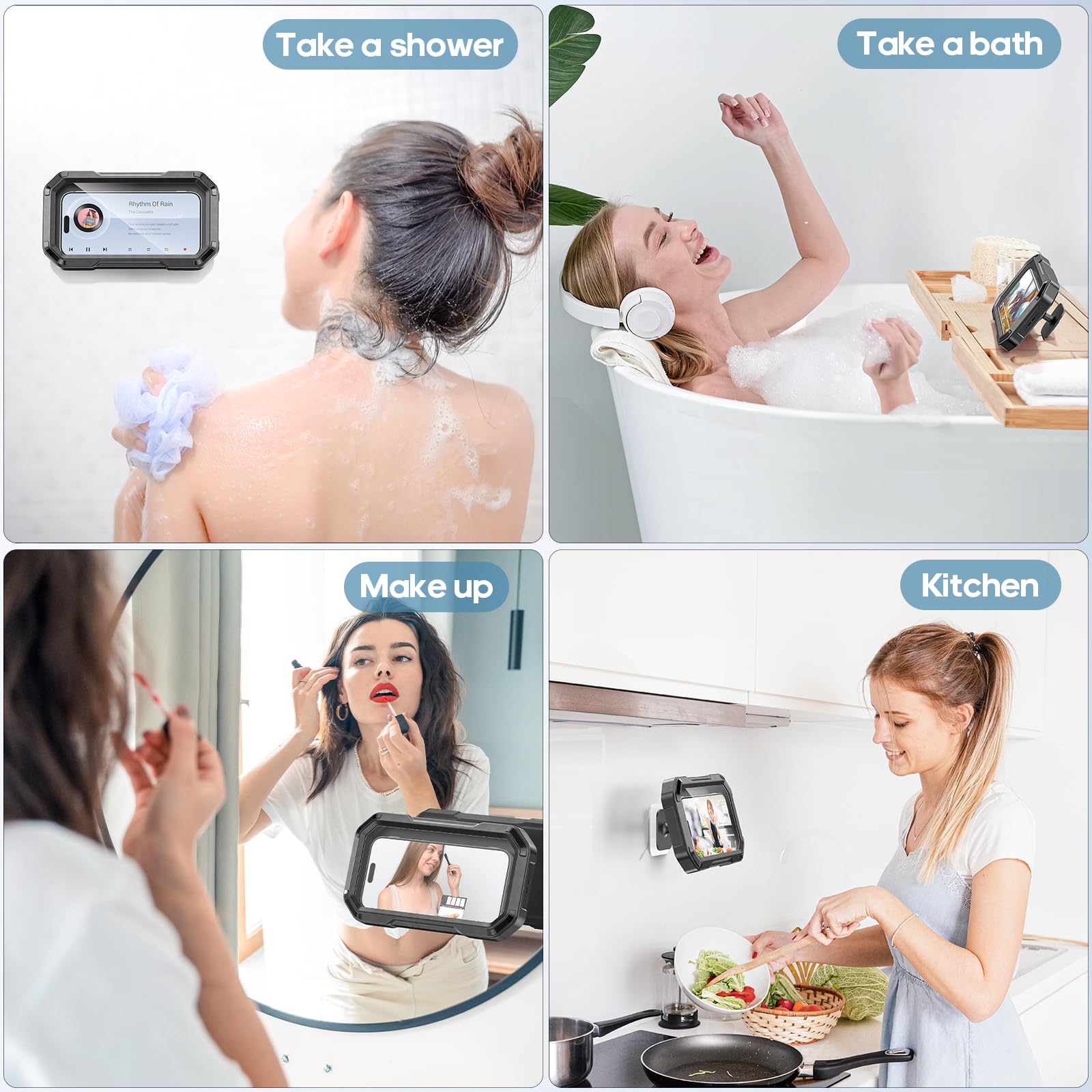 KDD Handyhalterung Dusche, Wasserdichter Handy Halter 360° Drehbar, Verstellbare Duschehalterung für Bad & Küche, Beschlagfreie Wandhalterung für 4-6.7“ Smartphone