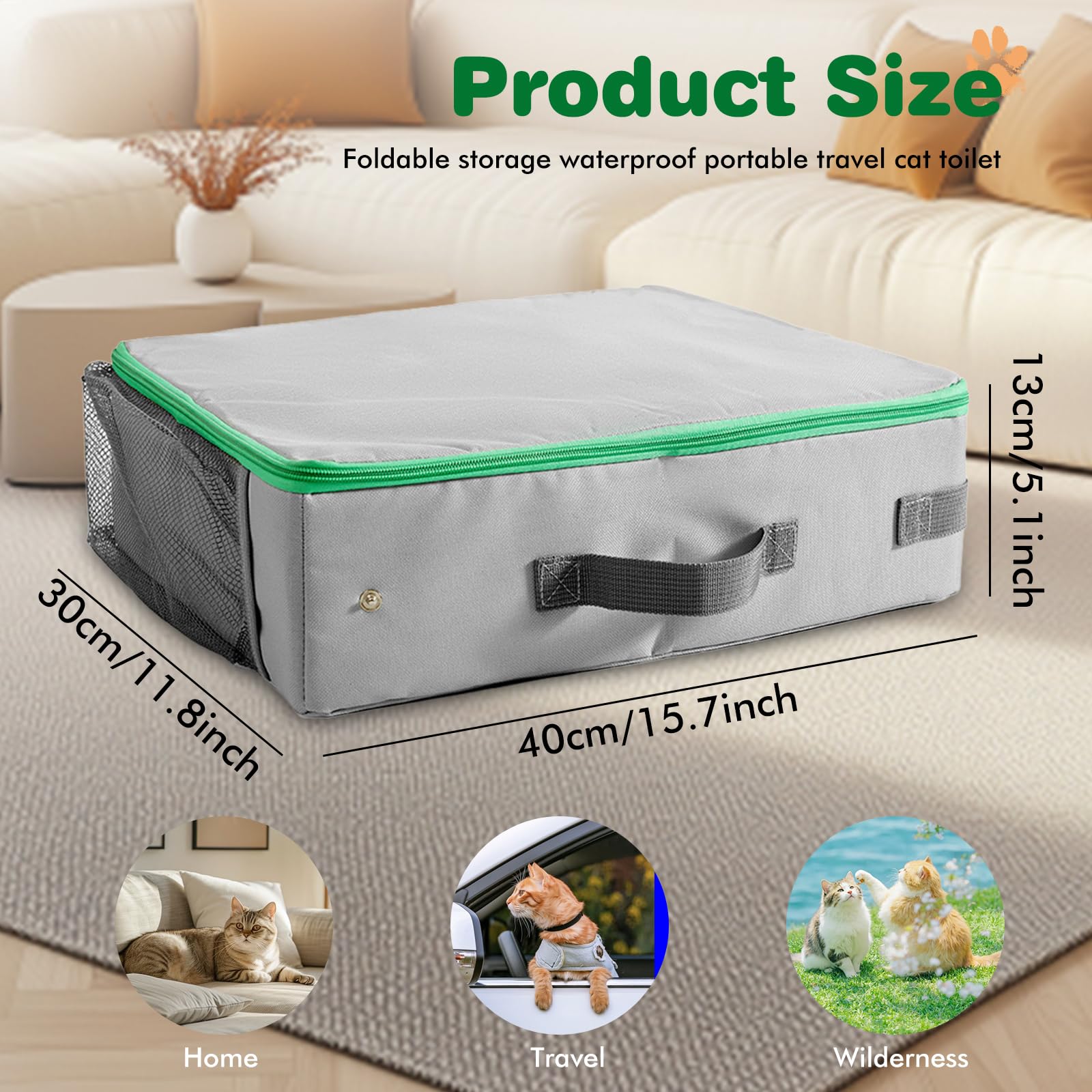Litiere Portable pour Chat, Caisse Litiere pour Chat Pliable en Tissu Oxford Étanche avec Poignée, Léger et Durable pour Maison Voyage Extérieur Intérieur Facile à Nettoyer