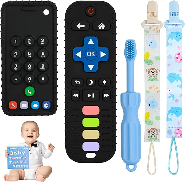 ZOEDO Baby Teething Toys, Remote Control Shape Teething Toys, Cell Phone Teether for Babies, Toy Chew for Babies 3-24 Months, BPA Free & Refrigerator Safe