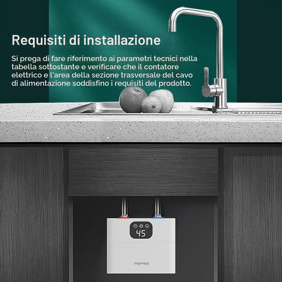 Scaldabagno elettrico istantaneo senza serbatoio, 5,5 kW 220 V, scaldabagno istantaneo con display digitale, per cucina, bagno, lavandino, bancone sotto/sopra, casa, interno (bianco)