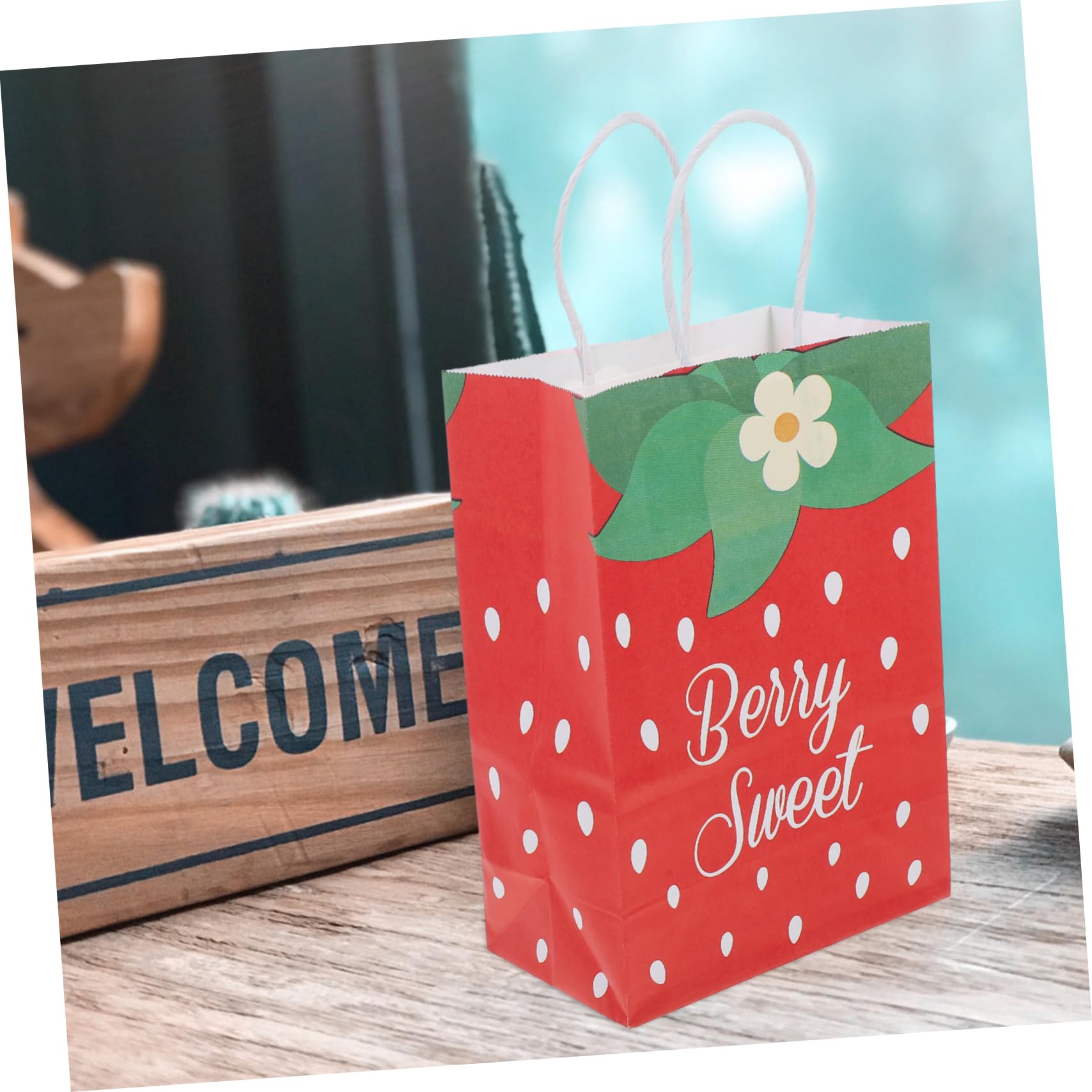 SHINEOFI 4 Sätze Teiliges Erdbeer Papiertüten Mit Griffen Stabile Geschenktüten Für Snacks Süßigkeiten Und Kleine Geschenke Vielseitige Partytüten Für Kindergeburtstag Und 12 Stück * 4