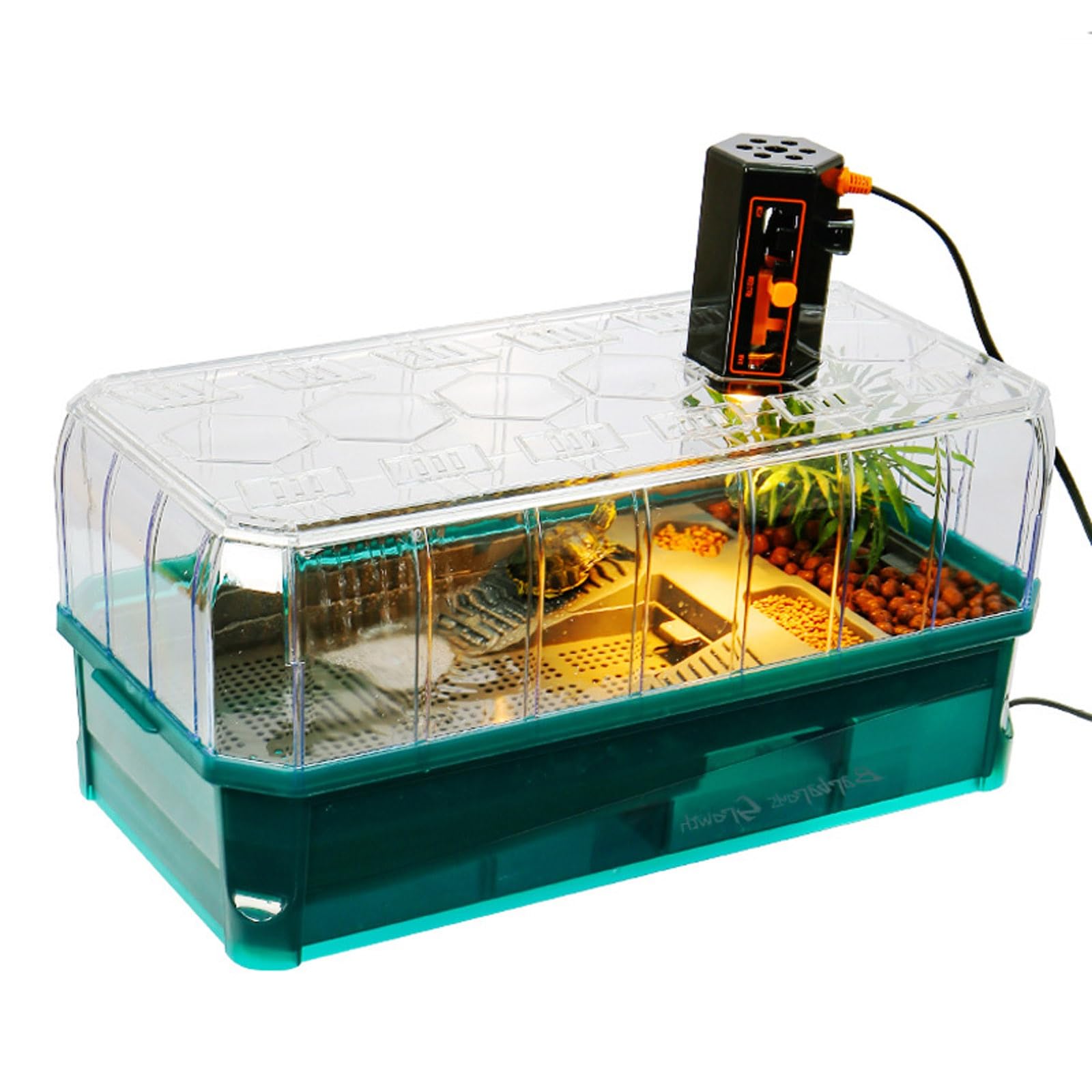 Schildkröten Terrarium Aquarium Komplettset – Paludarium Tank für Schildkröten | Terrarien für Reptilien & Amphibien | Leicht zu Wechseln und zu Reinigen | Überwinterungsbox für Schildkröten(Green Wit