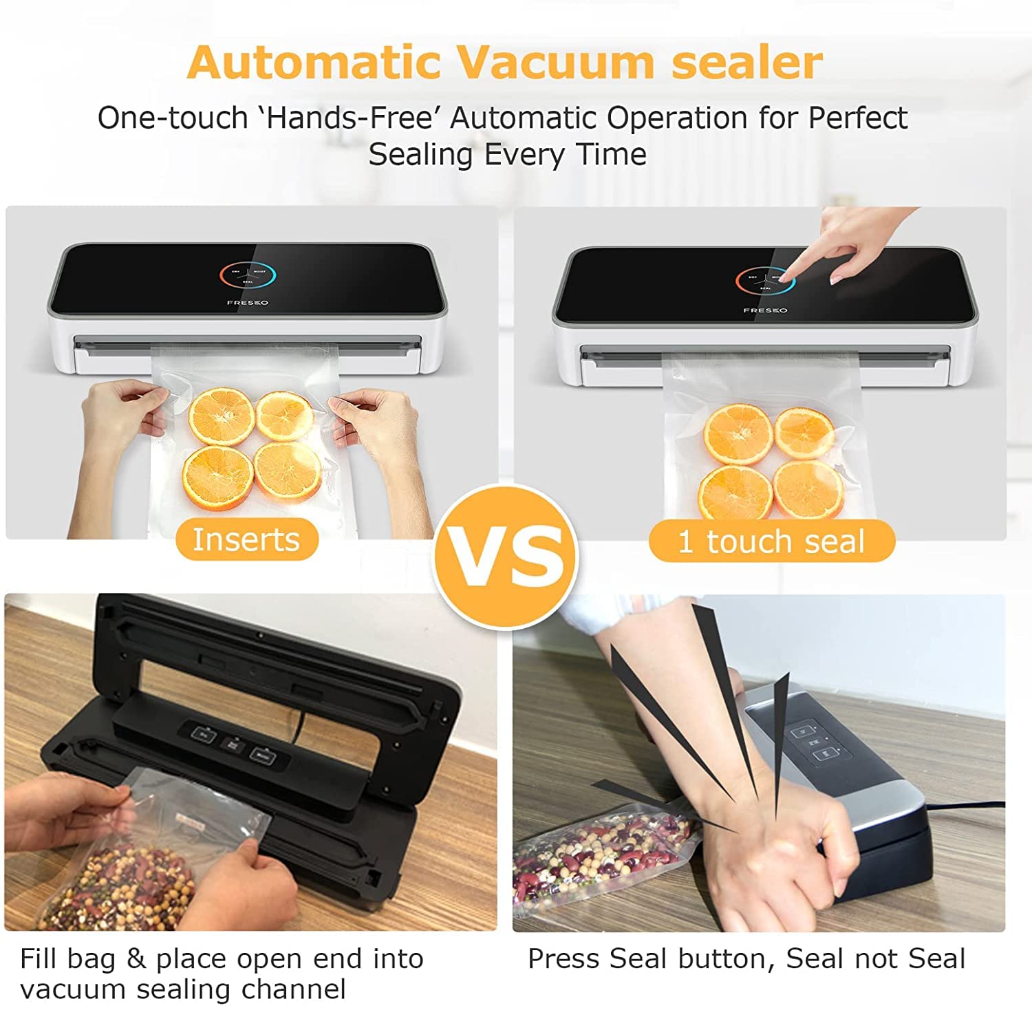 Buy FRESKO Vacuum Sealer Machine, 80kPa Automatic Food Sealers for Food
