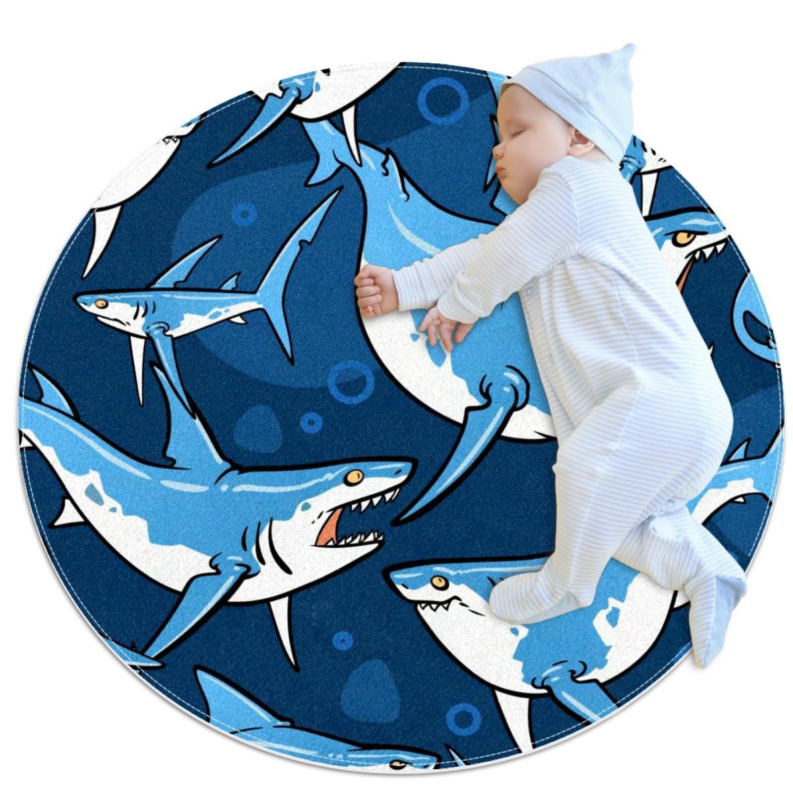 Tapis de bain antidérapant requin rond 1m évite les glissades des enfants
