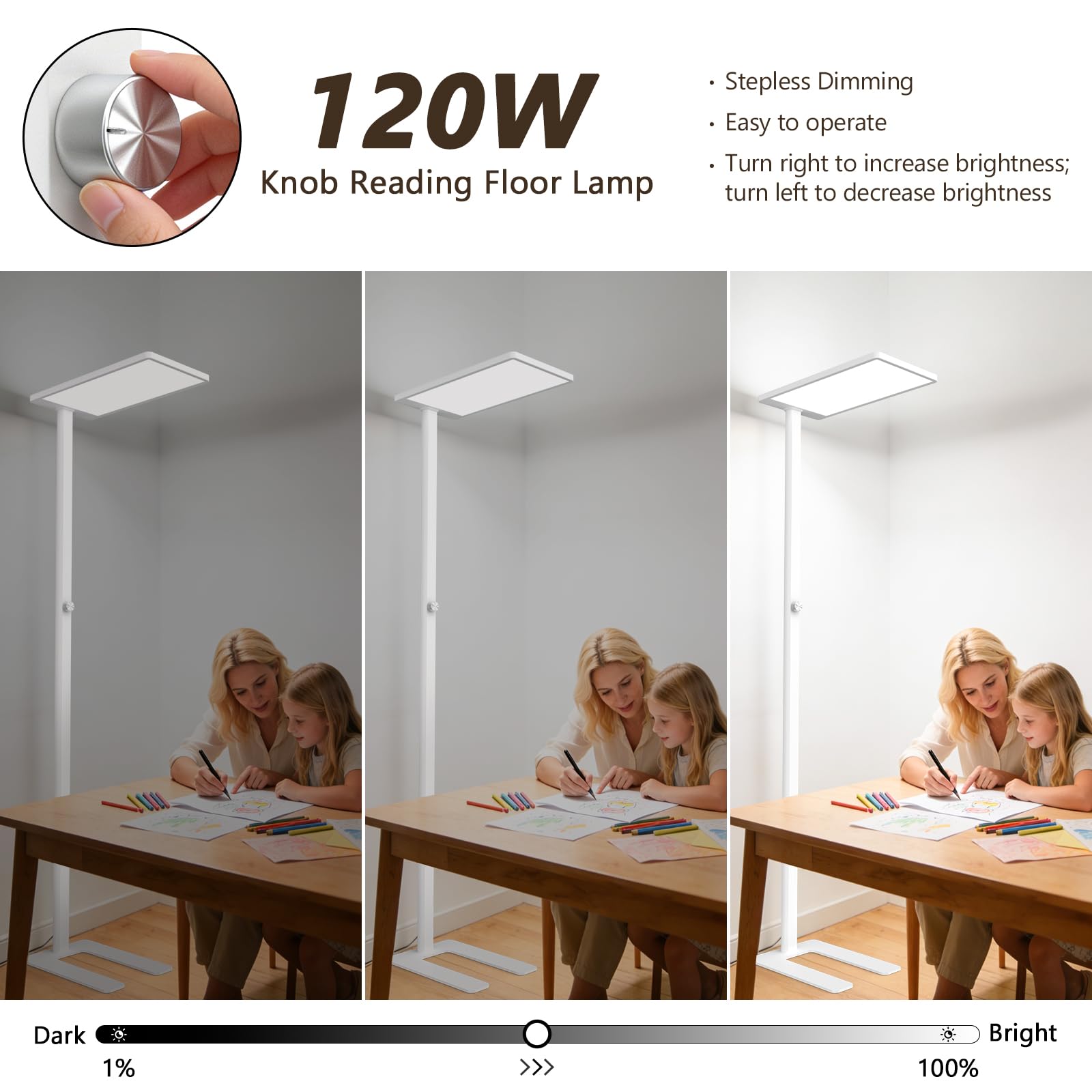 120W Led Floor Lamp 10000LM Full Spectrum Eye Care Reading Lamp 77 Knob Dimming Tall Floor Lamp with — view 6