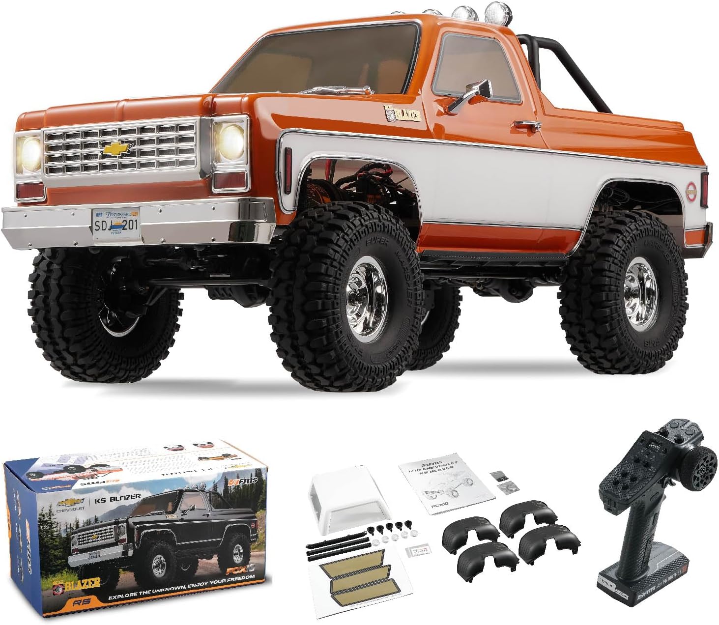 WOWRC FMS 1/10 K5 RC Crawler FCX10 Chevy Blazer Officially Licensed, RC Pick Up Truck & SUV, 2.4GHZ 11CH Remote Control Car with Two-Speed Transmission, Front and Rear Differentials, Without Battery