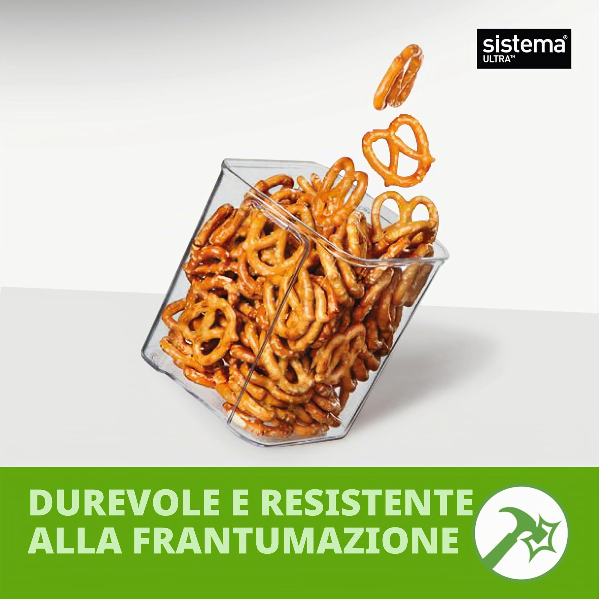 Sistema Ultra Square Contenitori ermetici dispensa | Conservazione degli alimenti di capacità assortita | Impilabile | Clip di bloccaggio | Senza BPA | Trasparente e nero | 5 pz