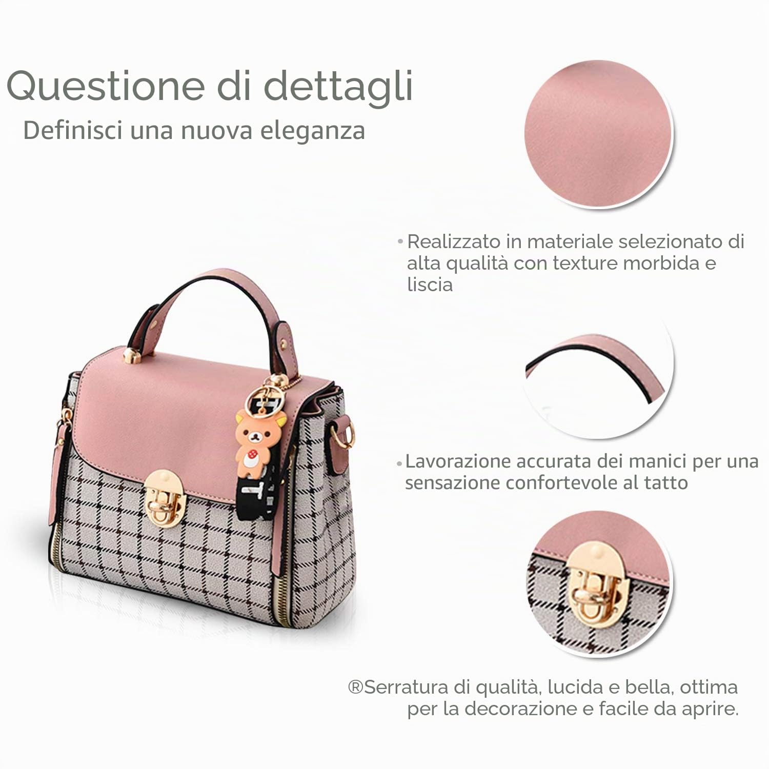 NICOLE & DORIS Borse da donna Borsa a Tracolla Piccola Simpatica Borsa a Spalla Borsetta in PU Pelle Borsa con Cerniera Moda Borsa a Mano rosa