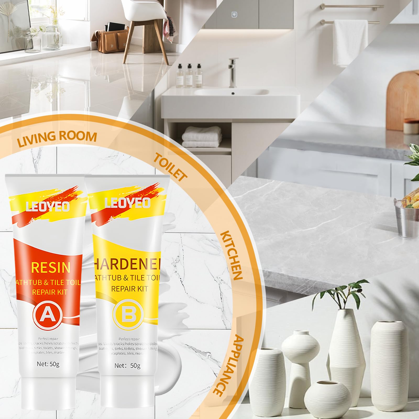 Kit Riparazione piastrelle gres porcellanato,riparazione vasca da bagno,Ripara per Piastrelle Pavimenti,per riparare buchi su superfici in ceramica e crepe e graffi,Facile da Usare