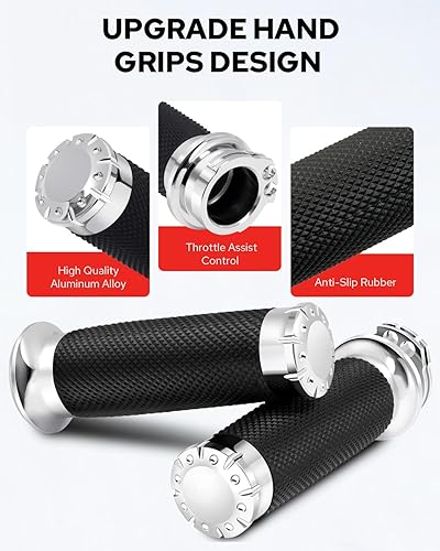 Miniatura 4 de Benlari Cromado 1 pulgada motocicleta mano apretones manillar puños cable acelerador compatible para Harley Davidson Sportster Touring Dyna Softail