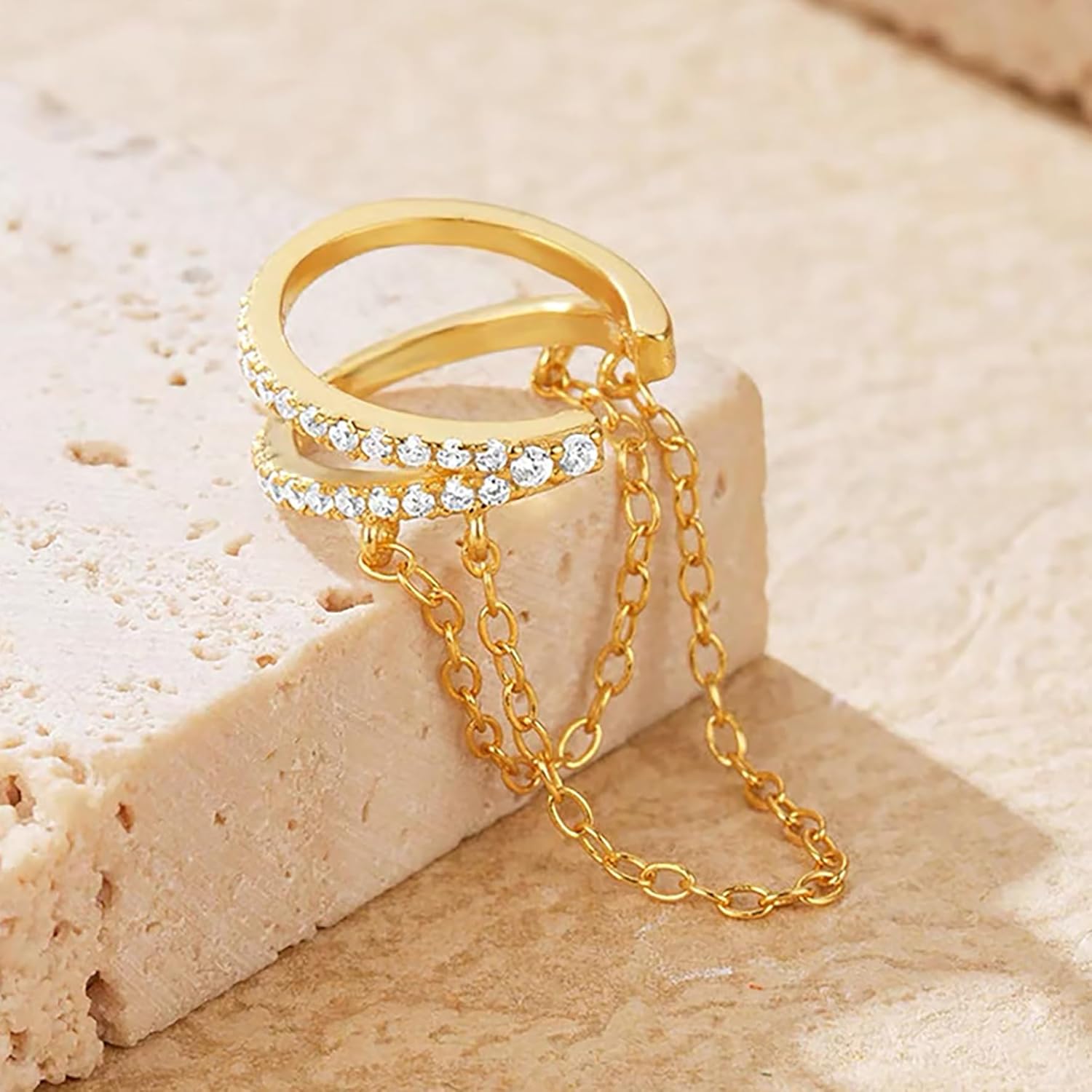 925 Sliver Sterling CZ Ear Cuff Tassels Wrap Clip Earrings for Women 14k Gold Plated No Piercing Cuff Earrings Chain to Daughter Wrap Earrings Tassel Clip On Ear Wedding Birthday Jewelry Gift
