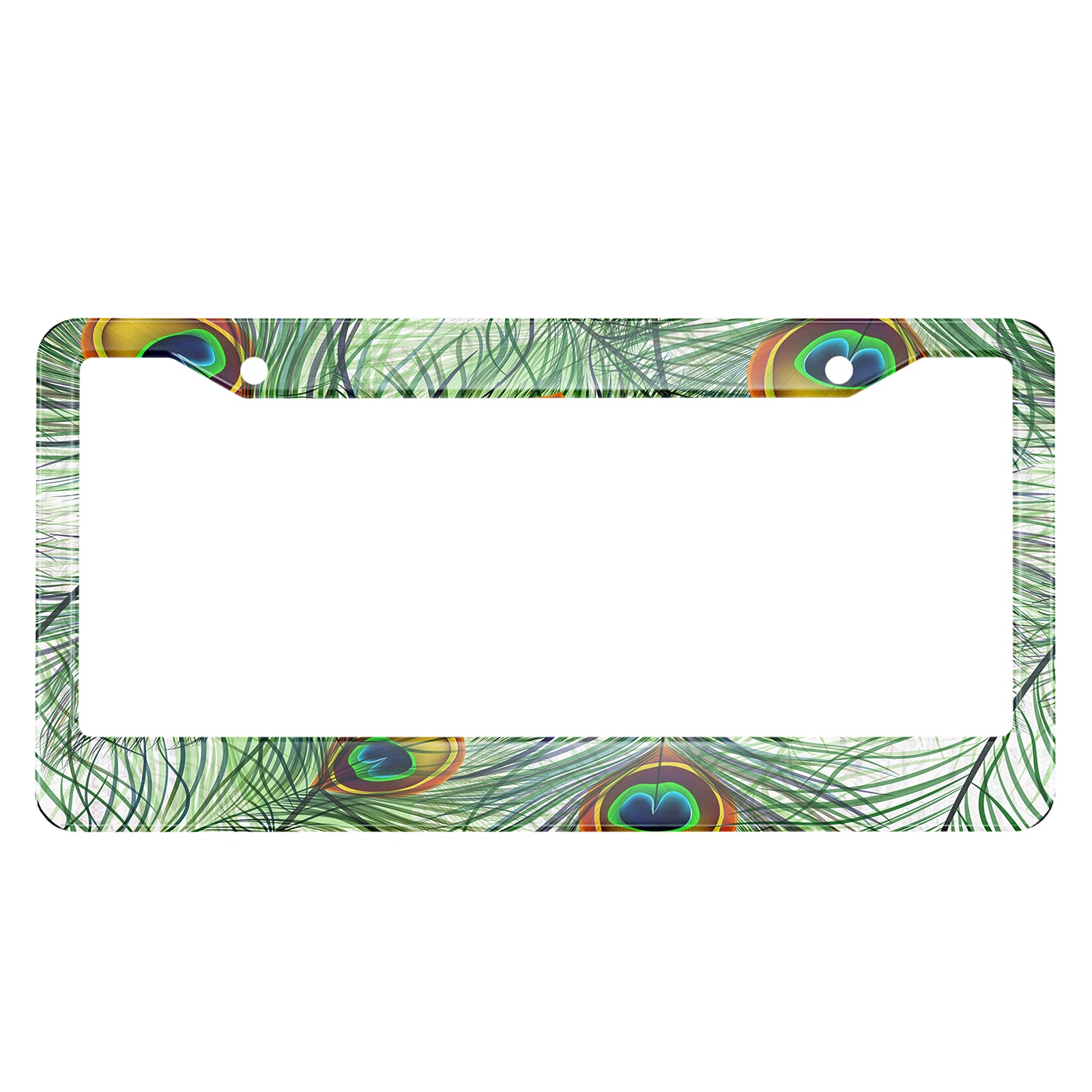 Swono Peacock Feather Green License Plate Frame Beautiful Peacock Feather Pattern License Plate Cover Aluminum Metal License Plate Holder Frame for Women Men Auto Decoration for US Car/Truck
