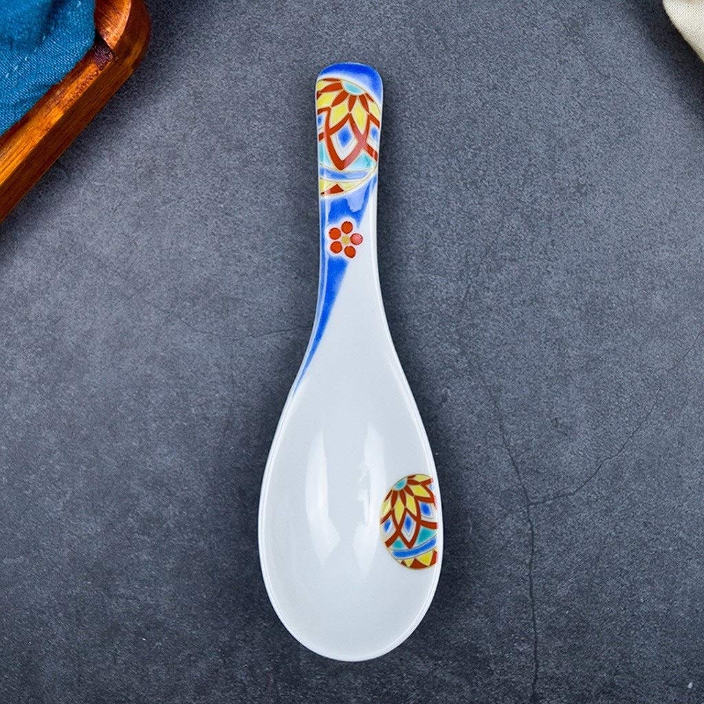 Juego de Dos cucharas soperas de Porcelana Japonesa de 5,4" Cuchara sopera de cerámica Hecha a Mano Cuchara sopera de diseño Retro(F)