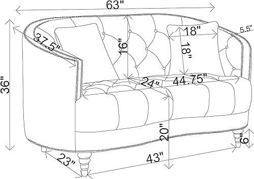 Miniatura 3 de Coaster Home Furnishings - Avonlea - Terciopelo y madera - Sofá biplaza con brazos inclinados y acolchado de diamantes de imitación - Sala de estar