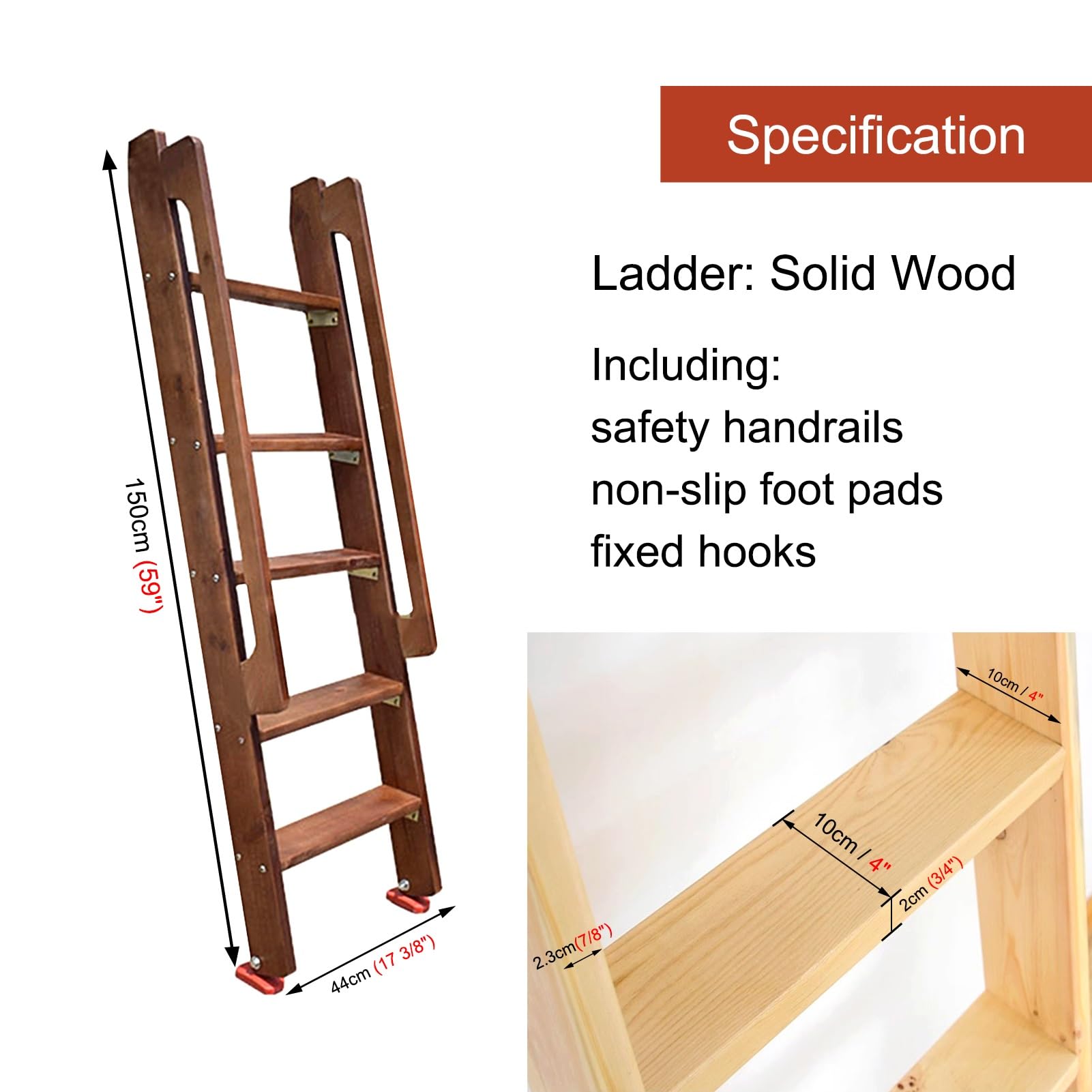 Scalette per letto a castello doppie con corrimano e piedini antiscivolo, scaletta per salita laterale del letto resistente, scala a castello per camper a 5 gradini, scala dritta lunga 59 pollici