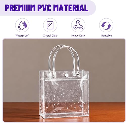 Miniatura 4 de BadenBach Paquete de 16 bolsas de regalo transparentes con asas, 6.9 x 6.9 x 3.5 pulgadas, pequeñas bolsas de plástico reutilizables para fiestas,