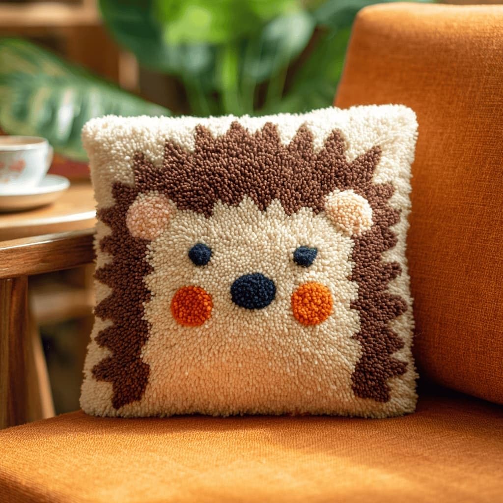 AxiangziK Latch Hook Cushion Kits,Hedgehog DIY Needlework Pillow Cover Cushion Rug Making Kit,17X17Inch Handmade Embroidery Kits, Decorative Throw Pillow Cover for Sofa Cushions, Bedroom Decor