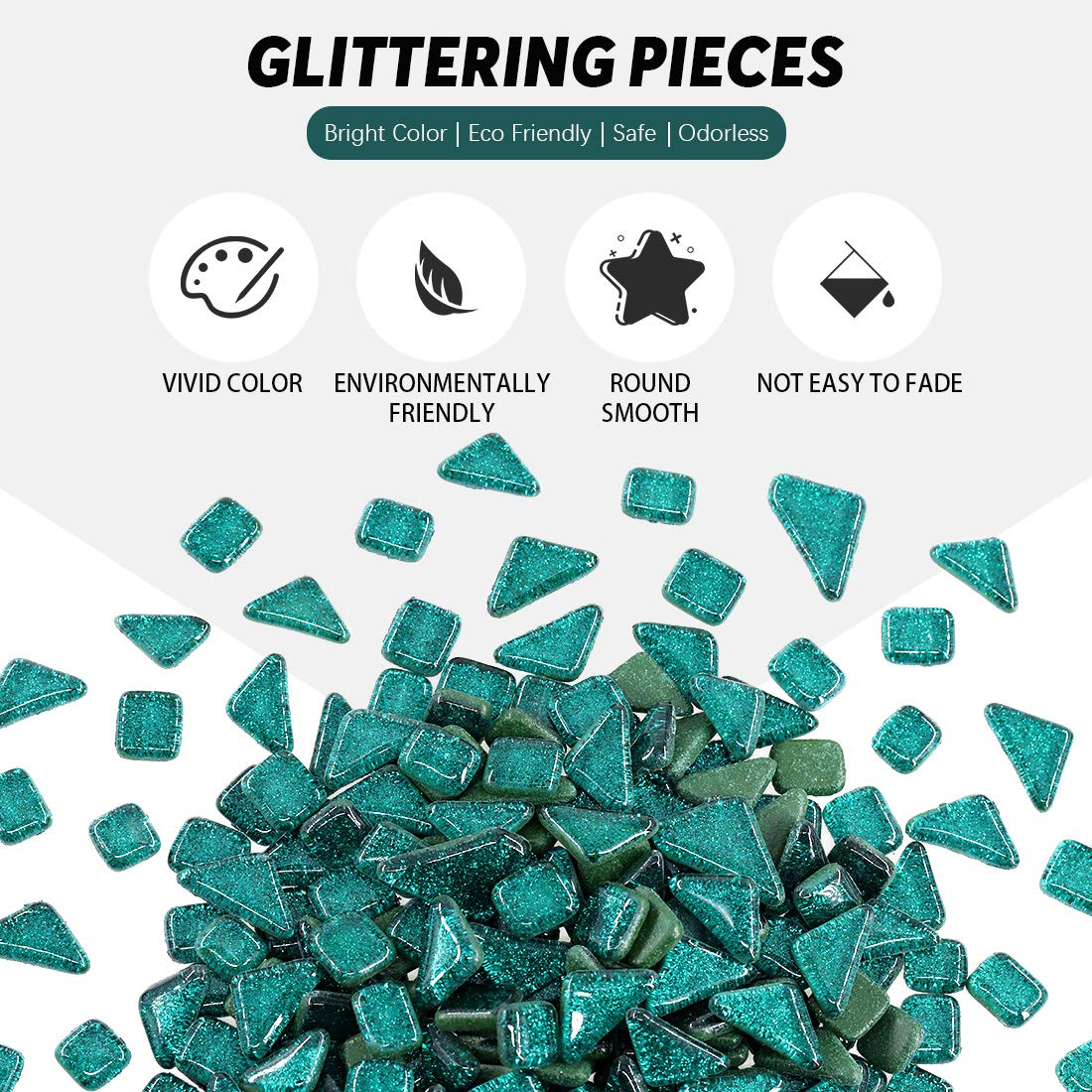 Hilitchi 1lb Assorted Stained Glass Mosaic Tile Mixed Shapes and Colors Glass Pieces for DIY Crafts Plates, Picture Frames - Image 3