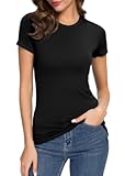 Women&apos;s Crewneck Slim Fitted Short Sleeve T-Shirt Stretchy Bodycon Basic Tee Tops