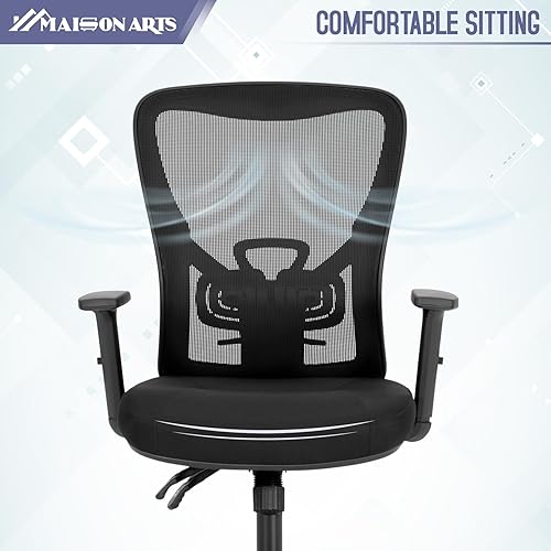 Miniatura 16 de MAISON ARTS Silla ergonómica de oficina de malla, silla de escritorio para el hogar, silla de trabajo con respaldo medio para computadora con malla