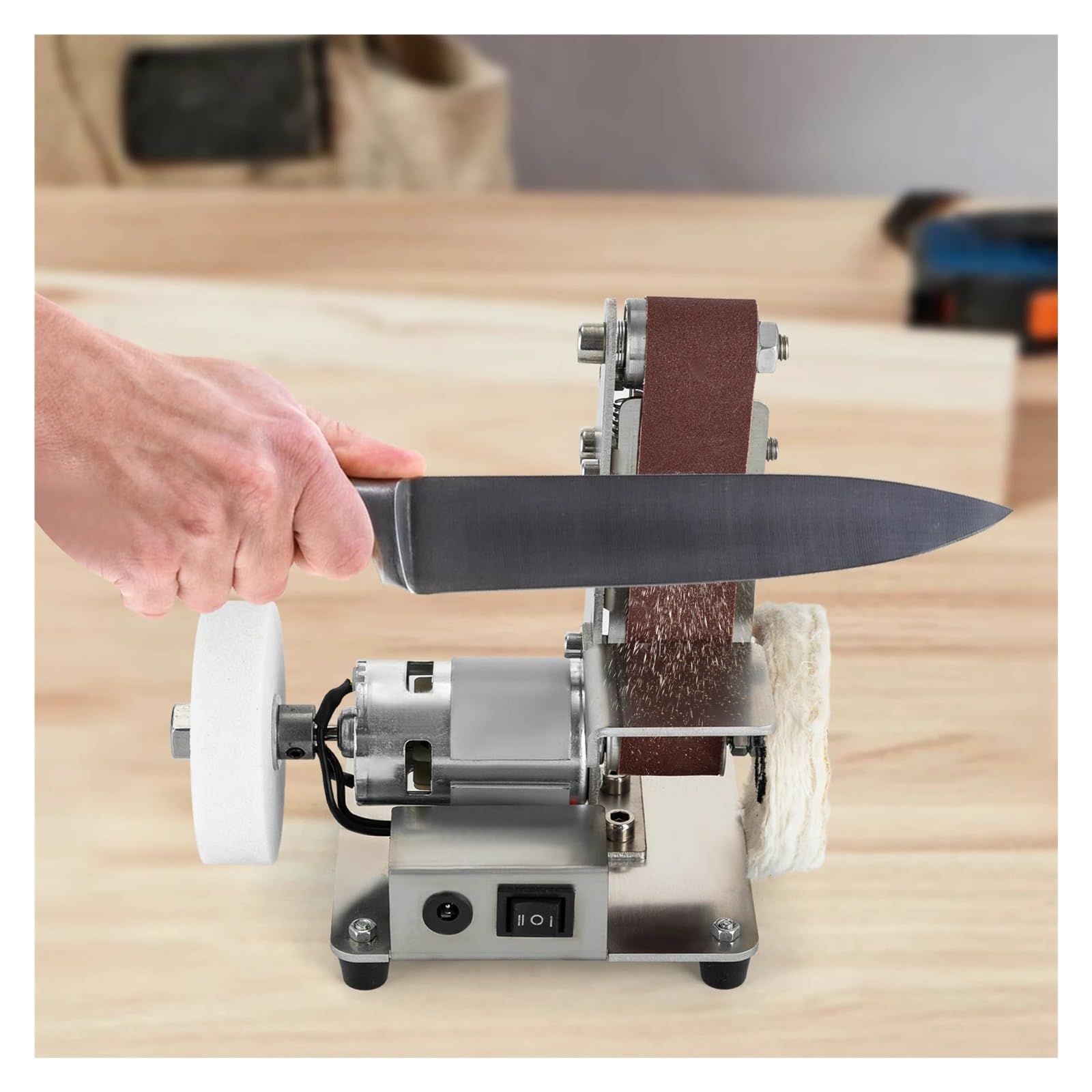Mini Levigatrice A Nastro, Smerigliatrice Da Banco Elettrica, Tavolo, Lucidatrice 4000-9000/min Motore Potente, Basso Rumore