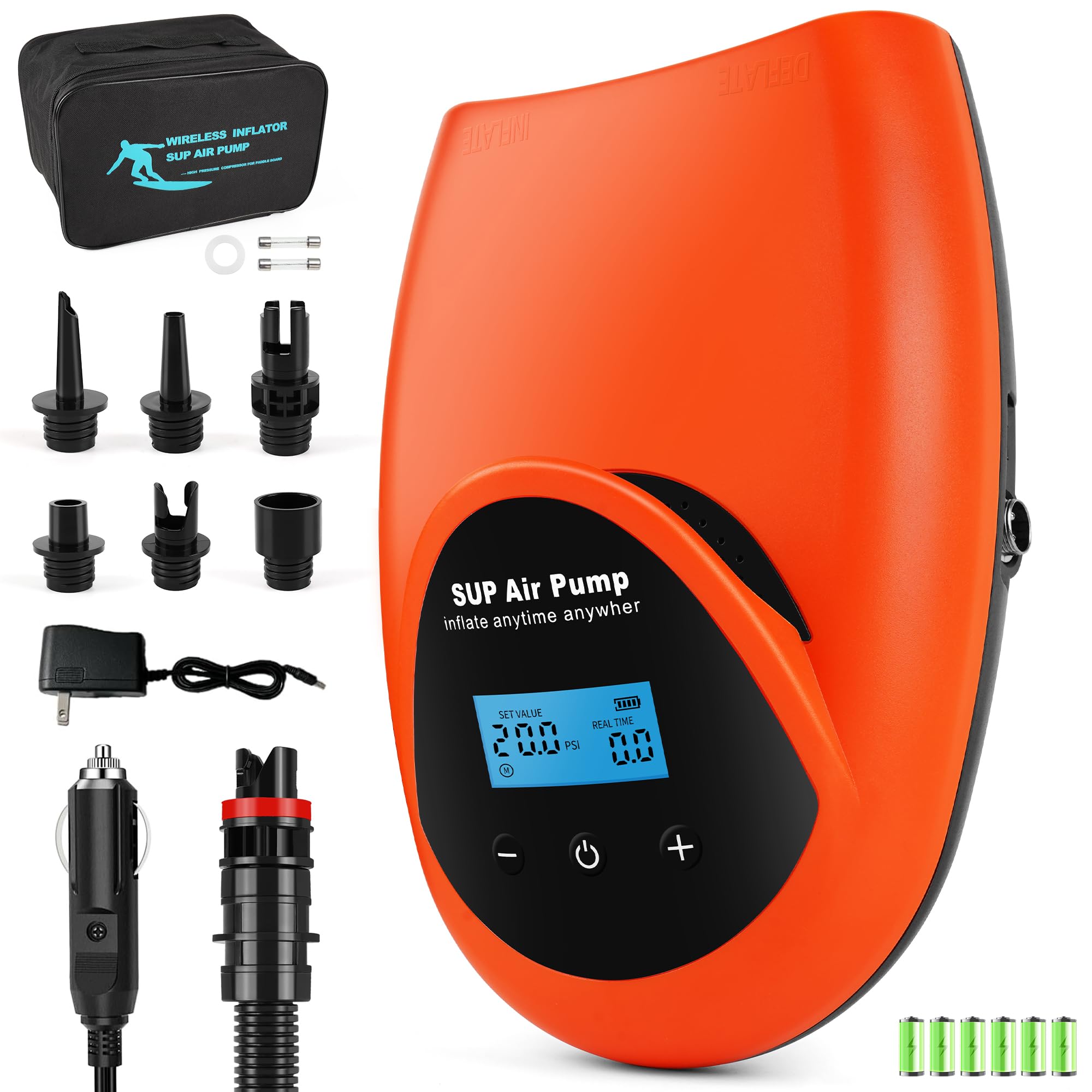 TONSIM Elektrische SUP Pumpe mit Akku, 20PSI Wiederaufladbar Kabellose Luftpumpe, LCD-Digitalanzeige, Automatische Abschaltung für SUP-Boards, Kajak, Zelt, Schlauchboot & Luftmatratzen