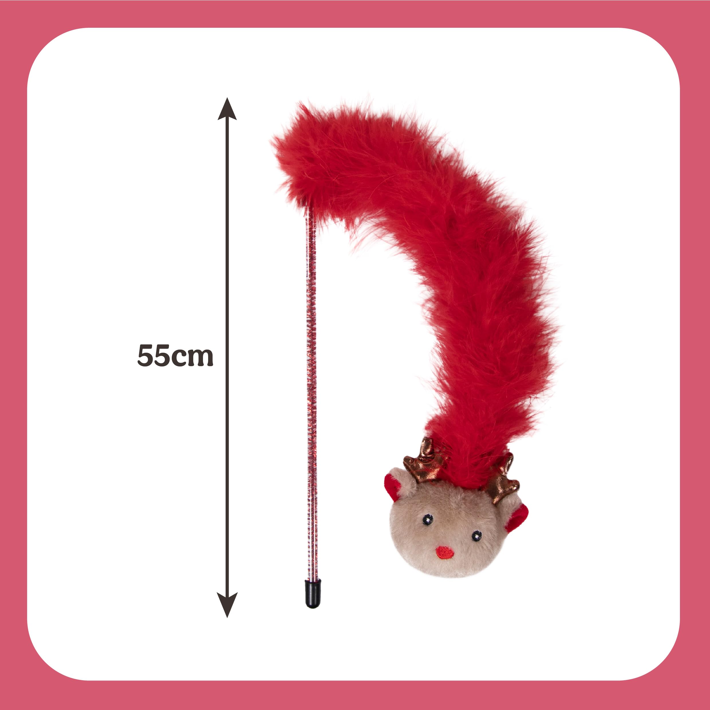 Rosewood Roxy Reindeer Cat Teaser Wand, Festive Catnip Toy with Feather Boa & Sparkly Tinsel Stick - Image 2