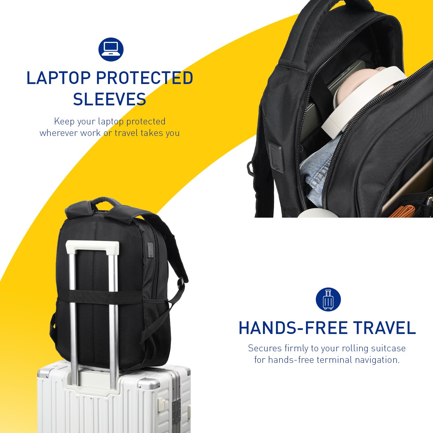 Travel Blue Isola - Zaino per laptop da 28 l, grande zaino da lavoro con scomparto imbottito per laptop, con porta di ricarica USB, scomparti organizer e scomparti per bottiglie, 100% poliestere