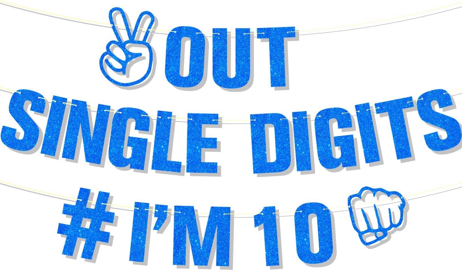 Glitter 10th Birthday Decorations, Peace Out Single Digits I’m 10 Double Digits Birthday Party Supplies for Boys, Blue Happy 10th Birthday Banner