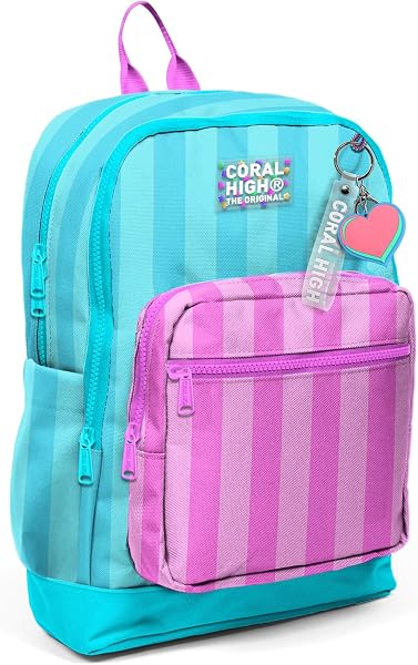 Coral High Kids Turkuaz Pembe Çizgili Dört Bölmeli Okul Sırt Çantası 23771