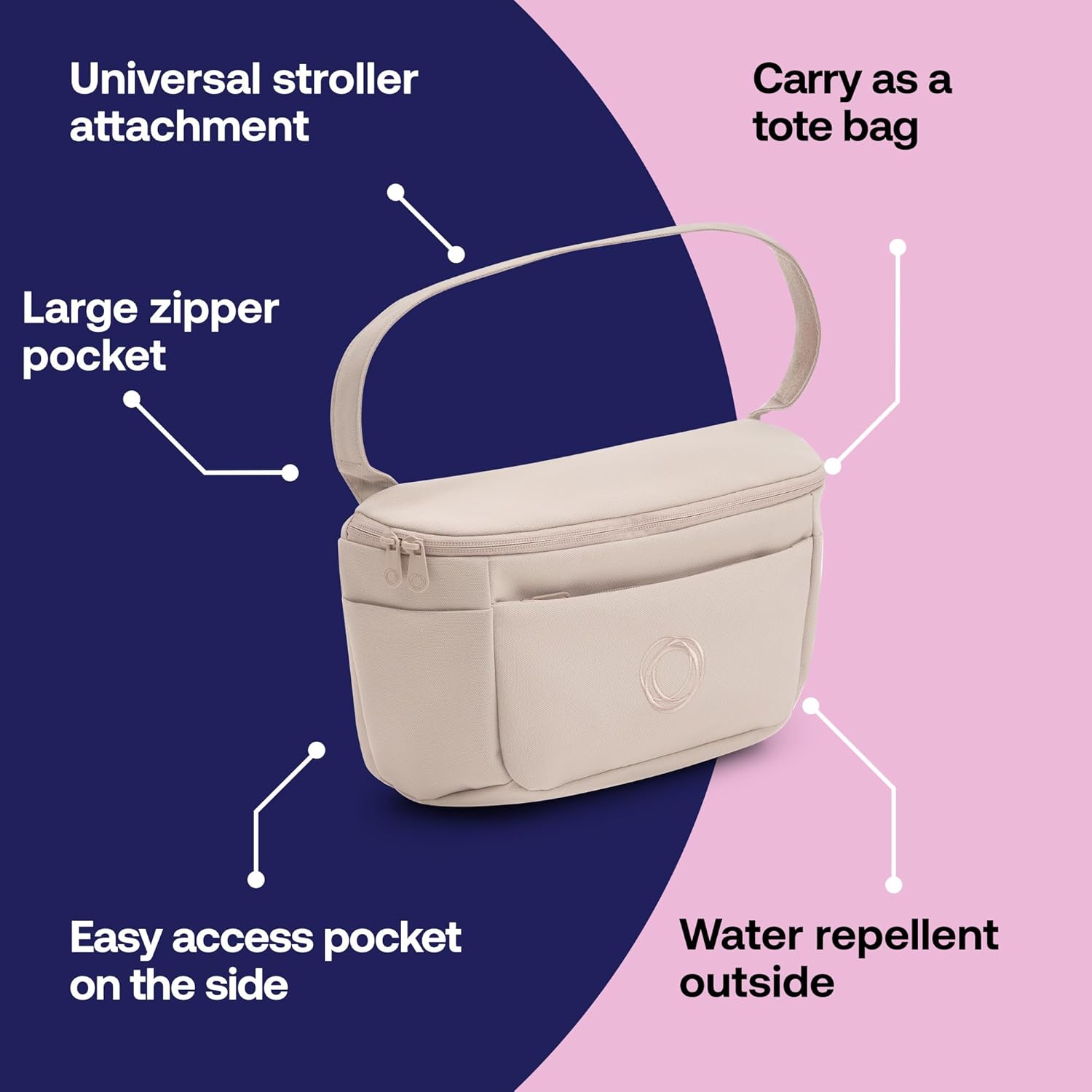 Bugaboo Organizer - Compact Size Multipocket Diaper Bag - Universal Compatible with Any Stroller - Attaches to the Handlebar - Desert Taupe