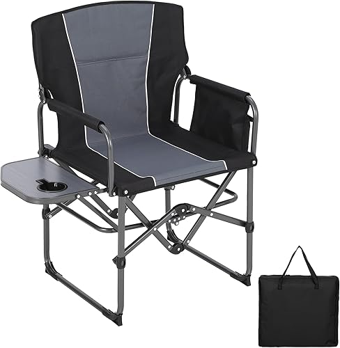 Sillas plegables de camping para adultos, silla de césped portátil con mesa lateral, bolsillo lateral y soporte para bebidas, silla de director