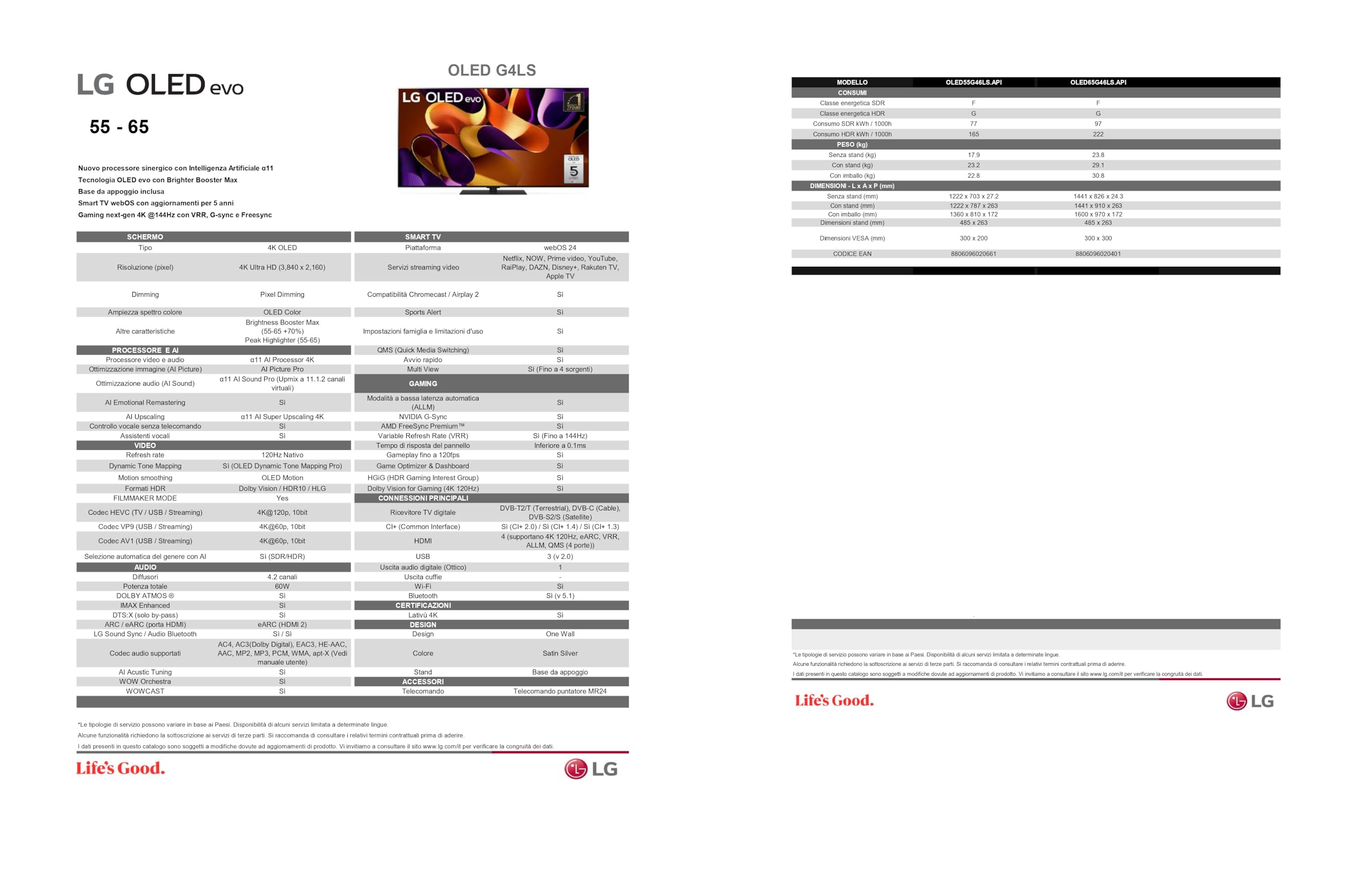 LG OLED evo 48'', Serie C4 2024, OLED48C46LA, Smart TV 4K, Processore ...