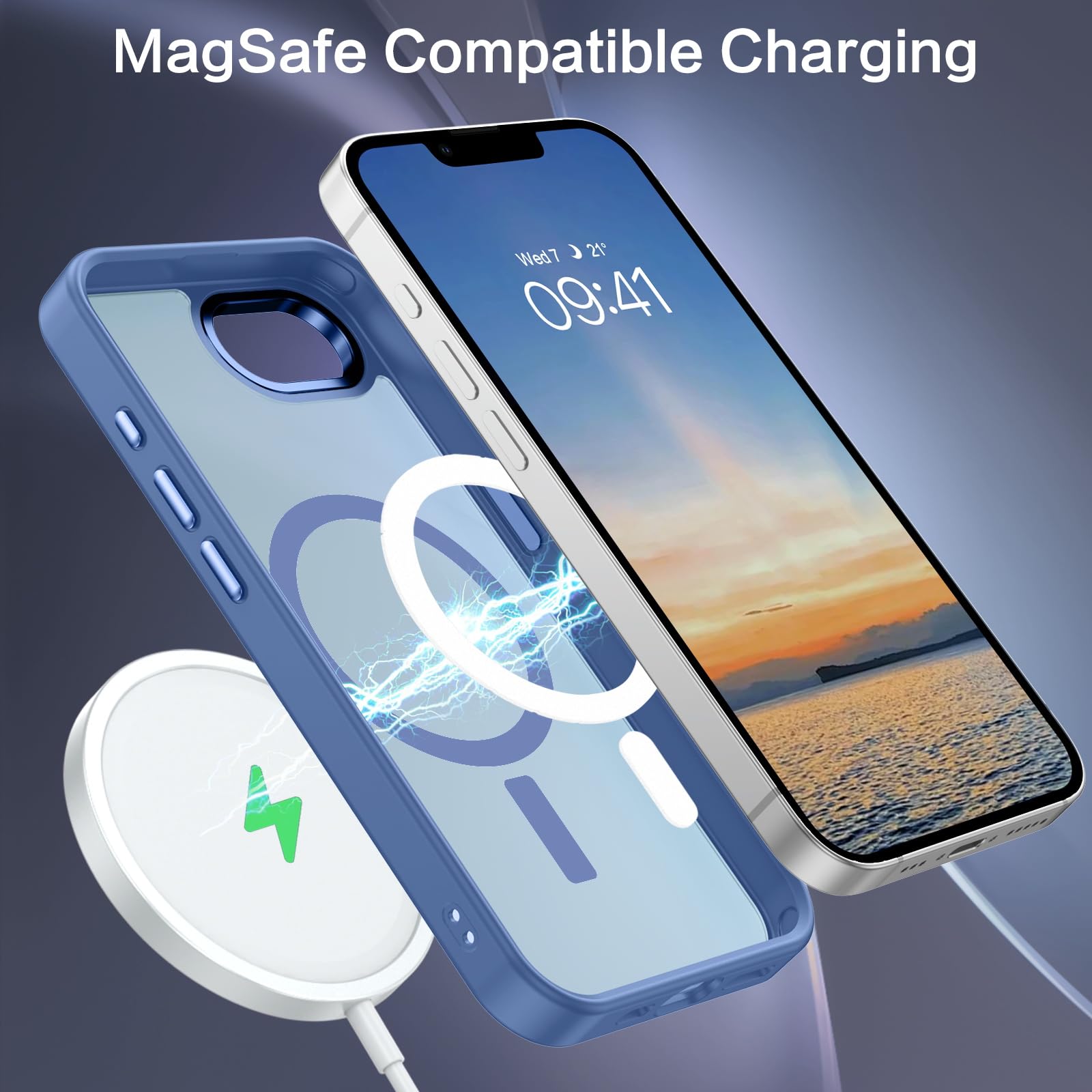 GUAGUA Custodia Per IPhone 16e Con MagSafe - Retro Opaco Traslucido, Bordi In TPU, Colore Blu Cielo - Protezione Antiurto Sottile E Magnetica