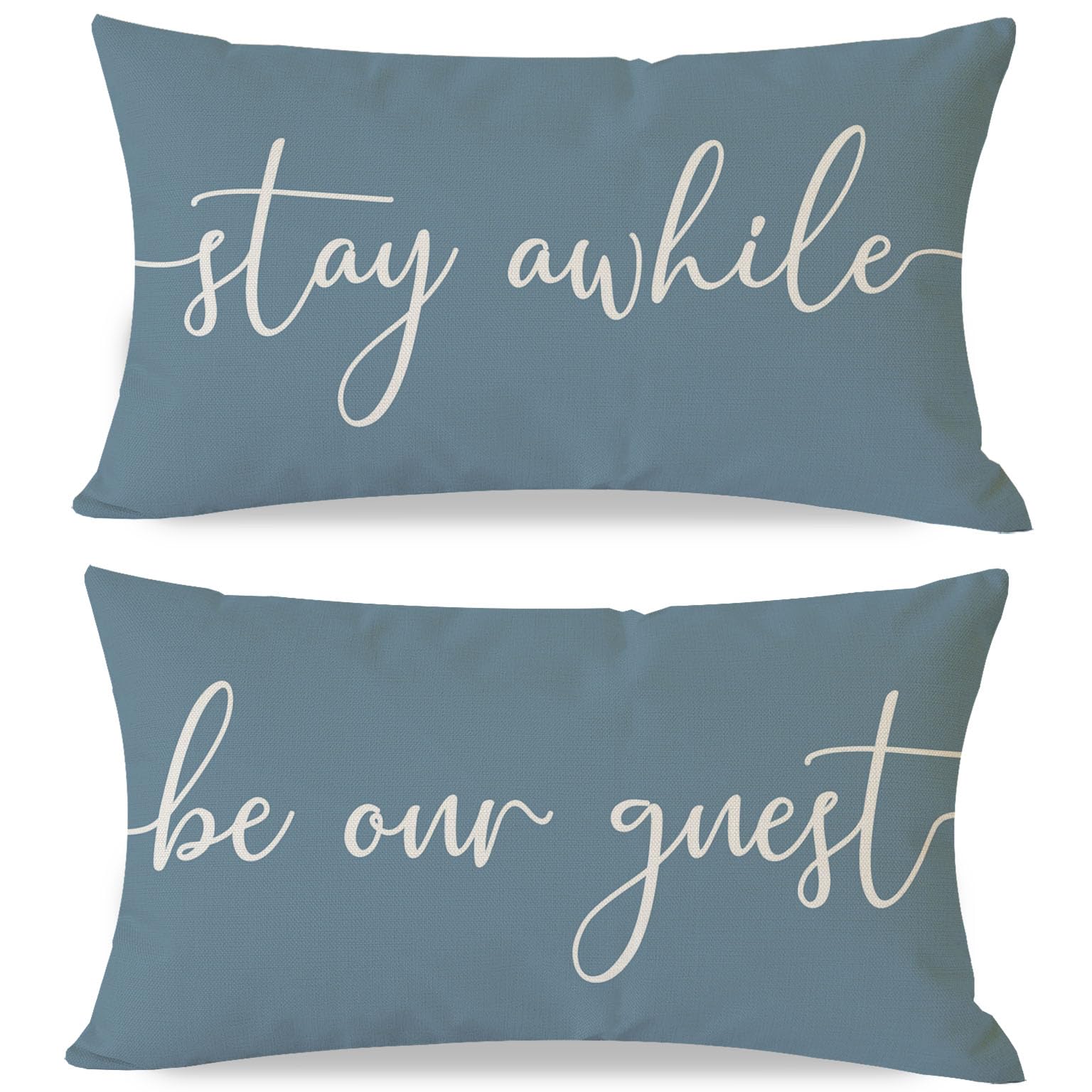 PANDICORN Farmhouse Lumbar Pillow Covers 12x20 Set of 2, Stay Awhile Be Our Guest Welcome Dusty Blue Decorative Throw Pillow Cases Outdoor Summer