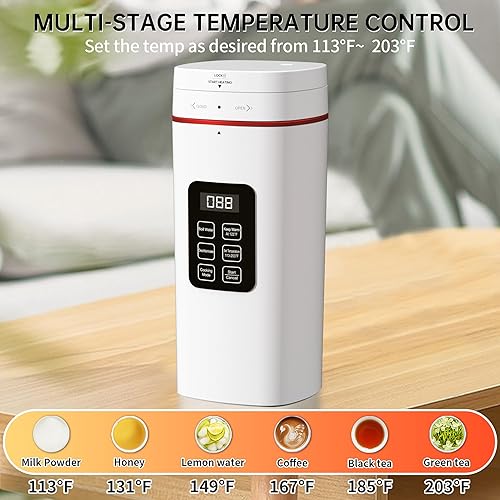Miniatura 3 de Hervidor eléctrico de viaje, portátil, pantalla LED de acero inoxidable 304, temperatura ajustable, sin BPA, con bloqueo para niños, mini tetera,