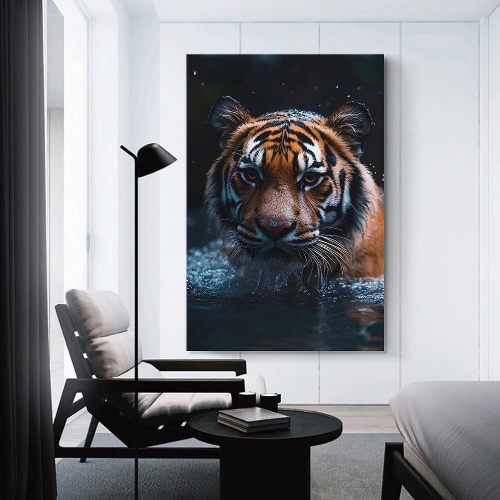 Junmoney Tiger Emerging from Water Canvas Wall Picture, 08x12inch(20x30cm), for Home, Office, Studio Or Guest Room, A Flexible Wall Accent for Shared Spaces