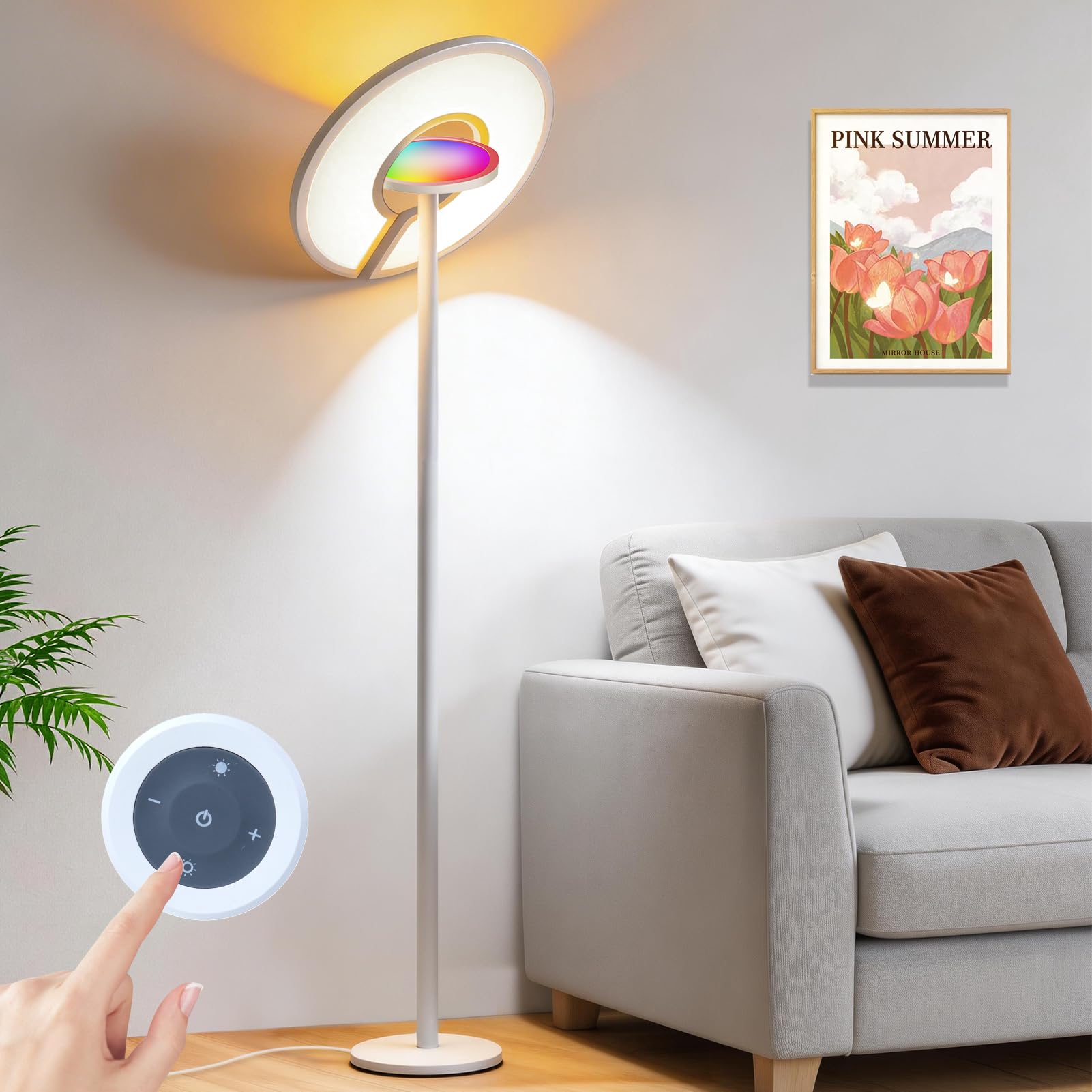 LightingWill 40W+8W RGB Corner Floor Lamp, 2M Tall LED Standing Lamp with Remote, 4300LM Super Bright Mood Lighting, Colour Changing Ambient Lamp for Living Room Bedroom Gaming Room