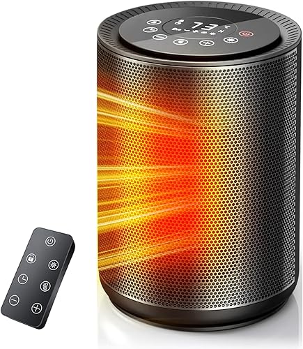 ZAFRO Calentadores de espacio pequeño para uso en interiores, ventilador eléctrico portátil con termostato y control remoto, pantalla táctil LED,