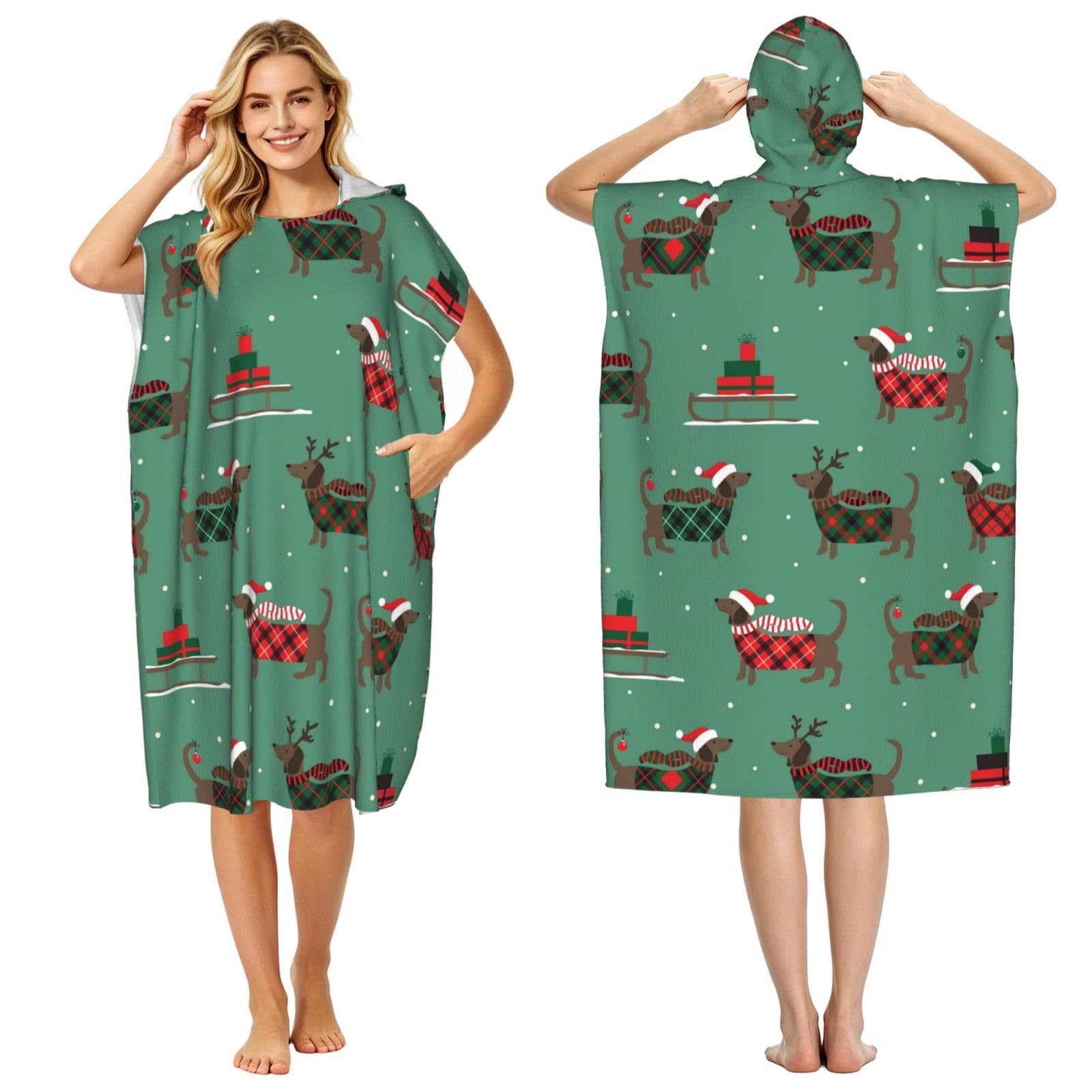 Poadnly Dachshund, Adult Hooded Beach Towel 90 x 110 cm,Changing Bath Robe, Surf Poncho Towel For Women Men