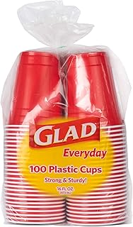 Glad Everyday Disposable Plastic Cups for Everyday Use | Red Plastic Cups Strong and Sturdy Red Plastic Party Cups for All Occasions, 16 Oz Cups (100 Count)