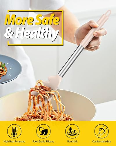 Miniatura 3 de Juego de cuchara de silicona para tenedor y cucharón, utensilios de cocina antiadherentes grandes para cocinar, agitar, servir espaguetis, sopa,