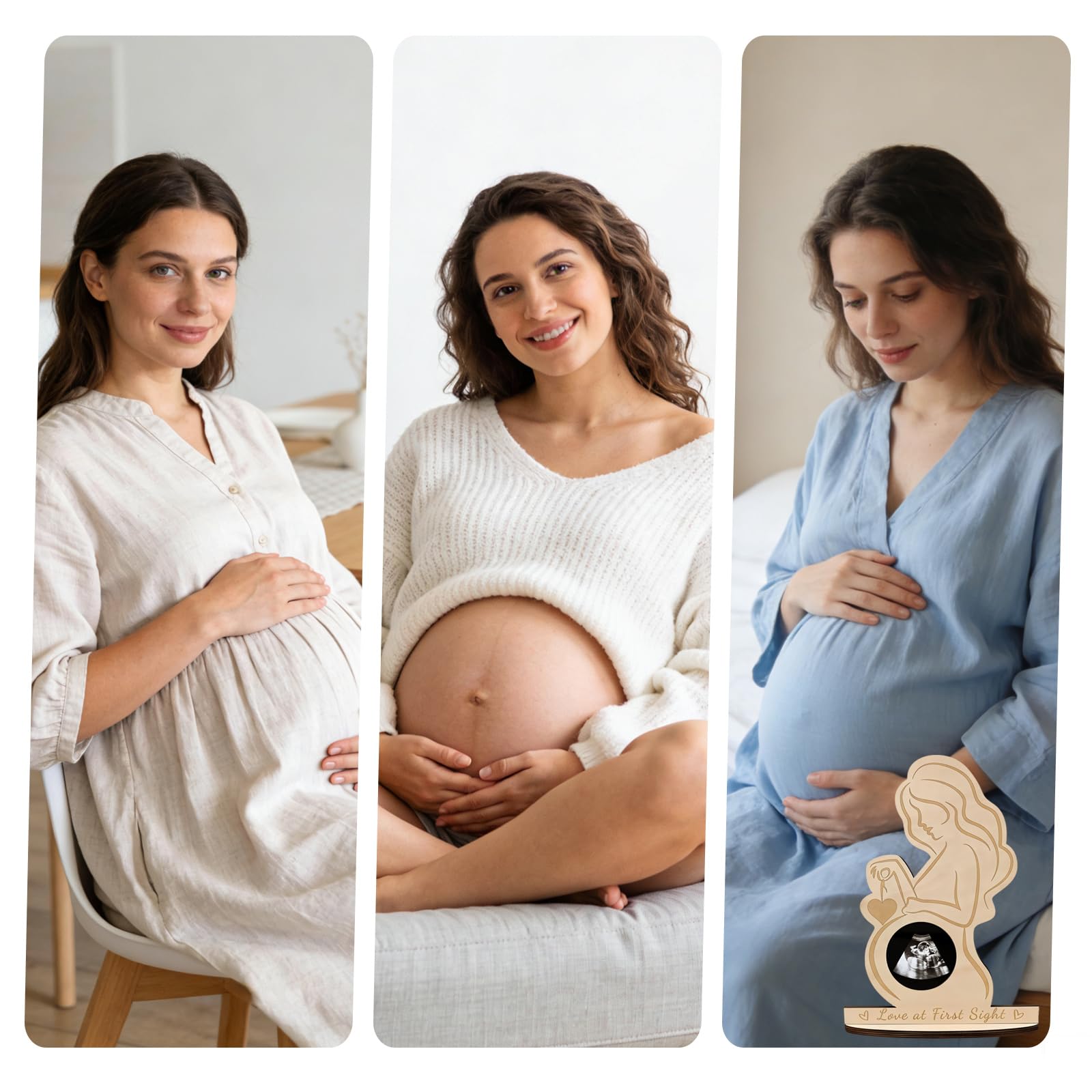 UZYXC Marco de Madera para Ecografías - Regalo para Futura Mamá, Mujer Embarazada - Soporte Foto para Baby Shower y Nacimiento — view 6