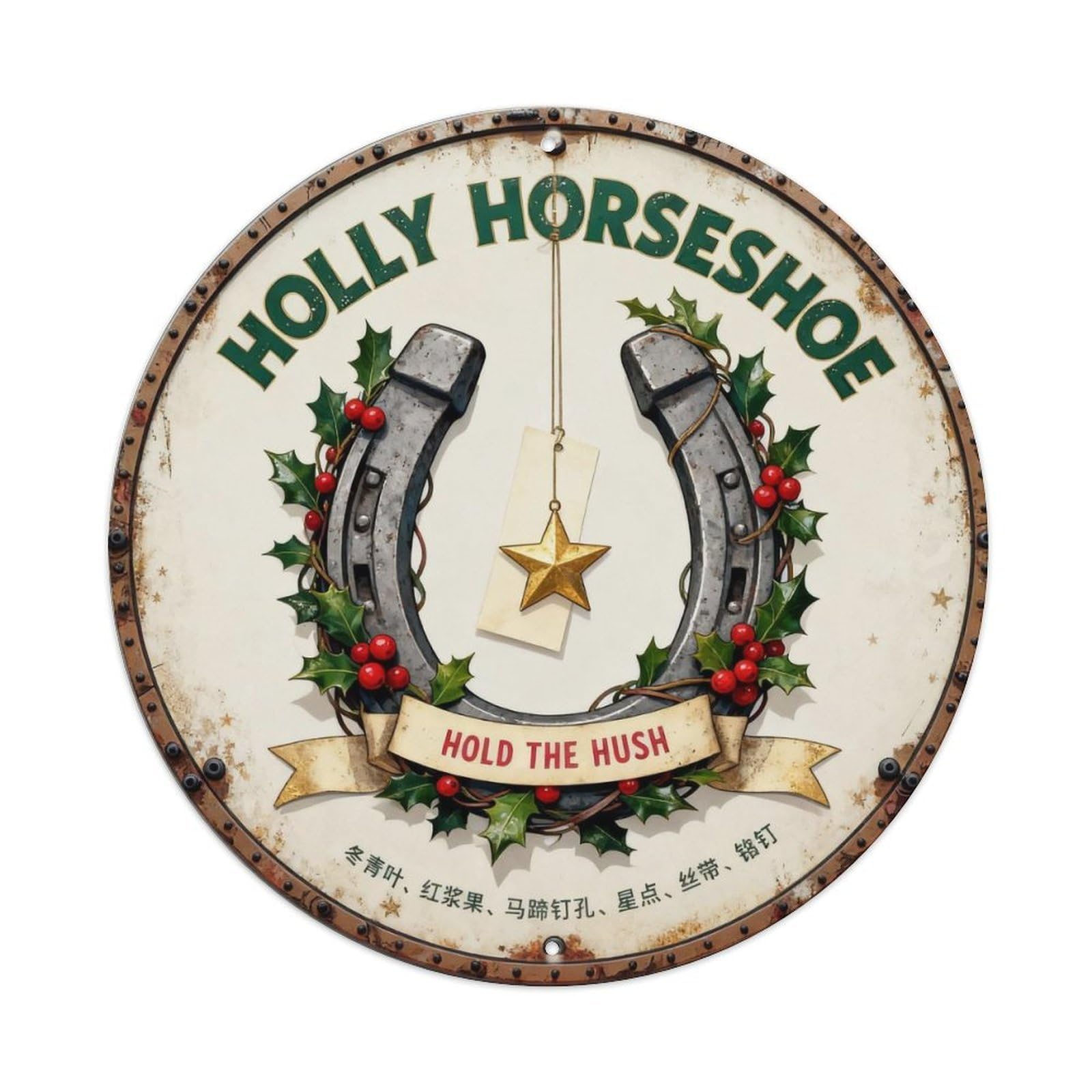 Holly Horseshoe Sign Metal Tin Sign Plaque