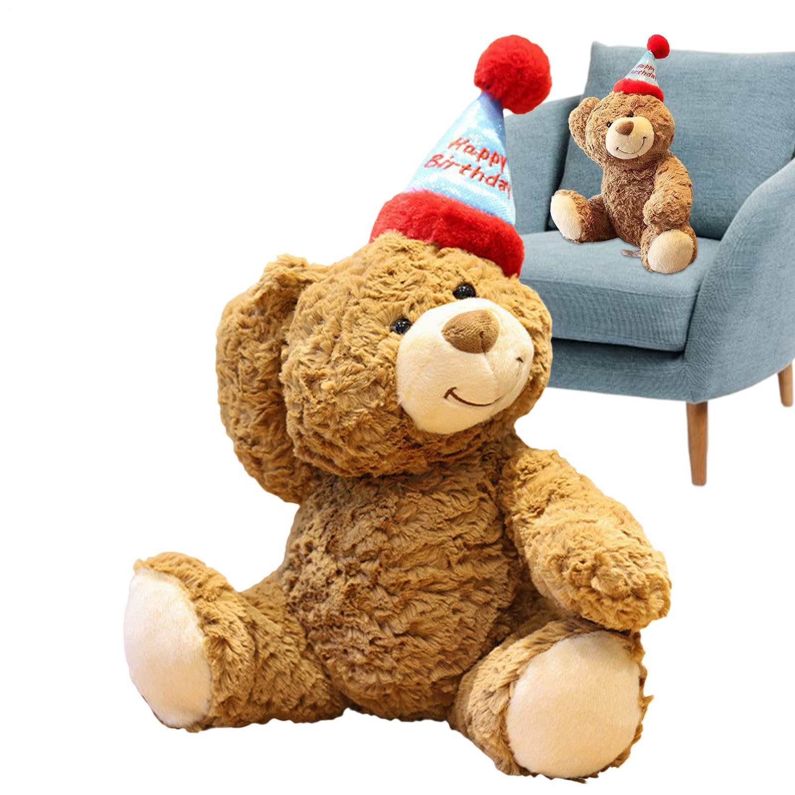 Oso De Peluche - Oso De Peluche con Gorro De Cumpleaños - Peluches Navideños Material De Felpa Tacto Suave Y Cómodo para Fiestas Infantiles De Niñas Y Niños Cumpleaños De Navidad
