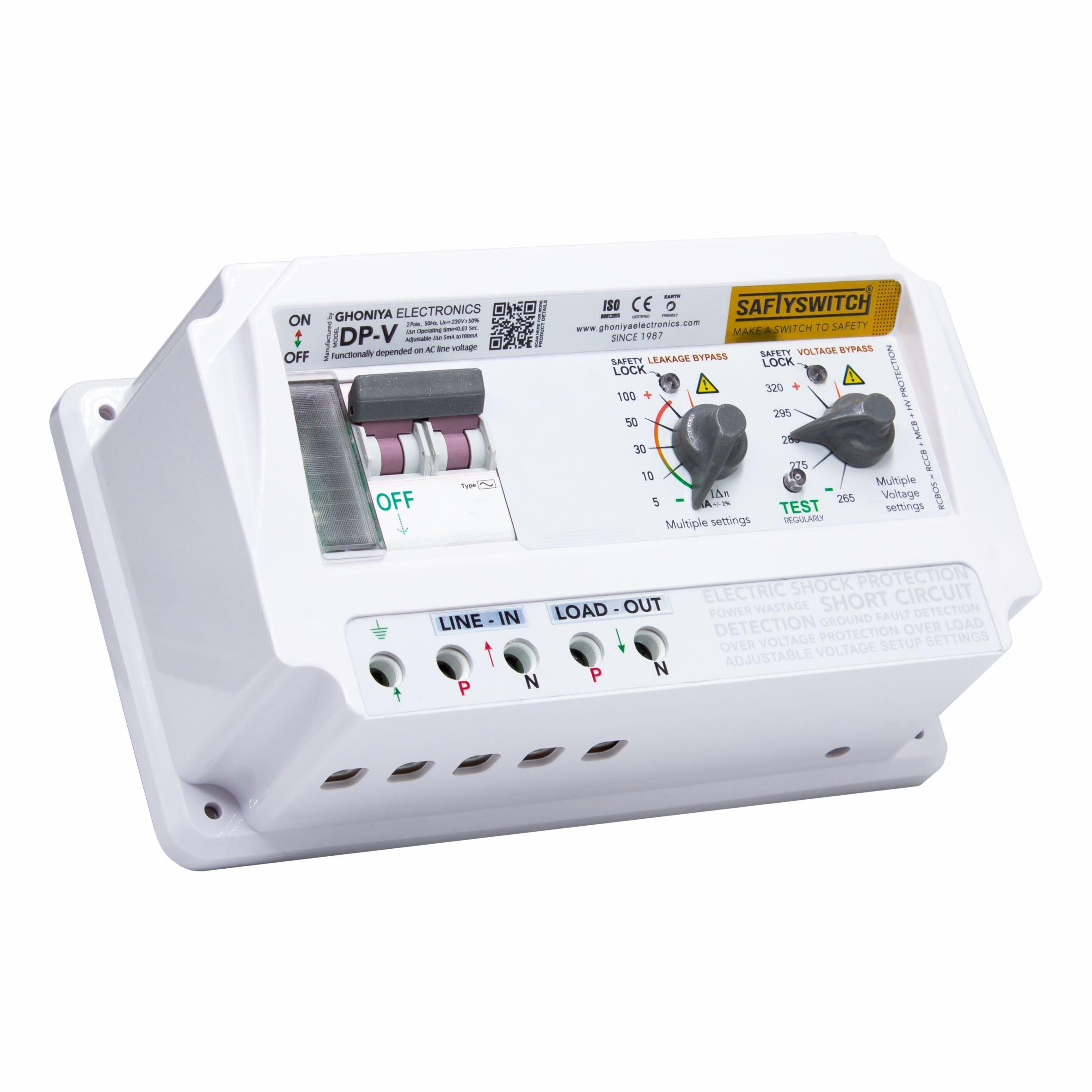 DPV 63A Single Phase 2 Pole Circuit Breaker | RCCB | ELCB | RCBOS | MCB | GHONIYA | RCBO | SAFETYSWITCH | Adjustable Over Voltage and Adjustable Earth Leakage Protection (63 Amp)-image-45